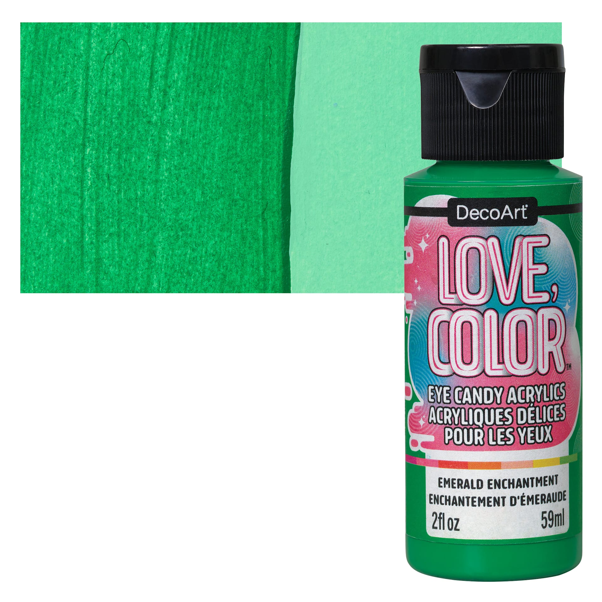 DecoArt Love, Color Acrylic Paint - Emerald Enchantment, 59 ml bottle and swatch