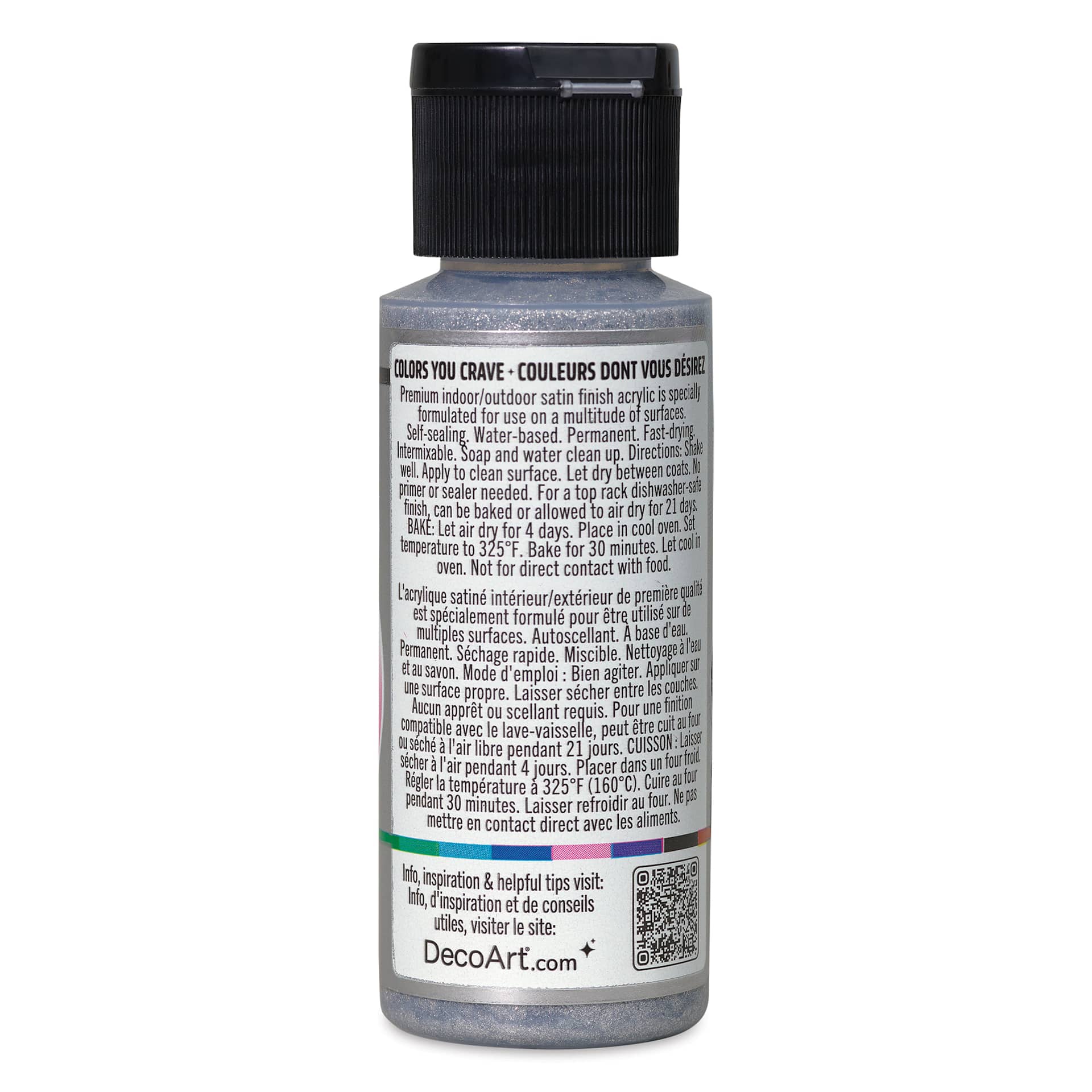 DecoArt Love, Color Acrylic Paint - Silver Flash, 59 ml bottle back