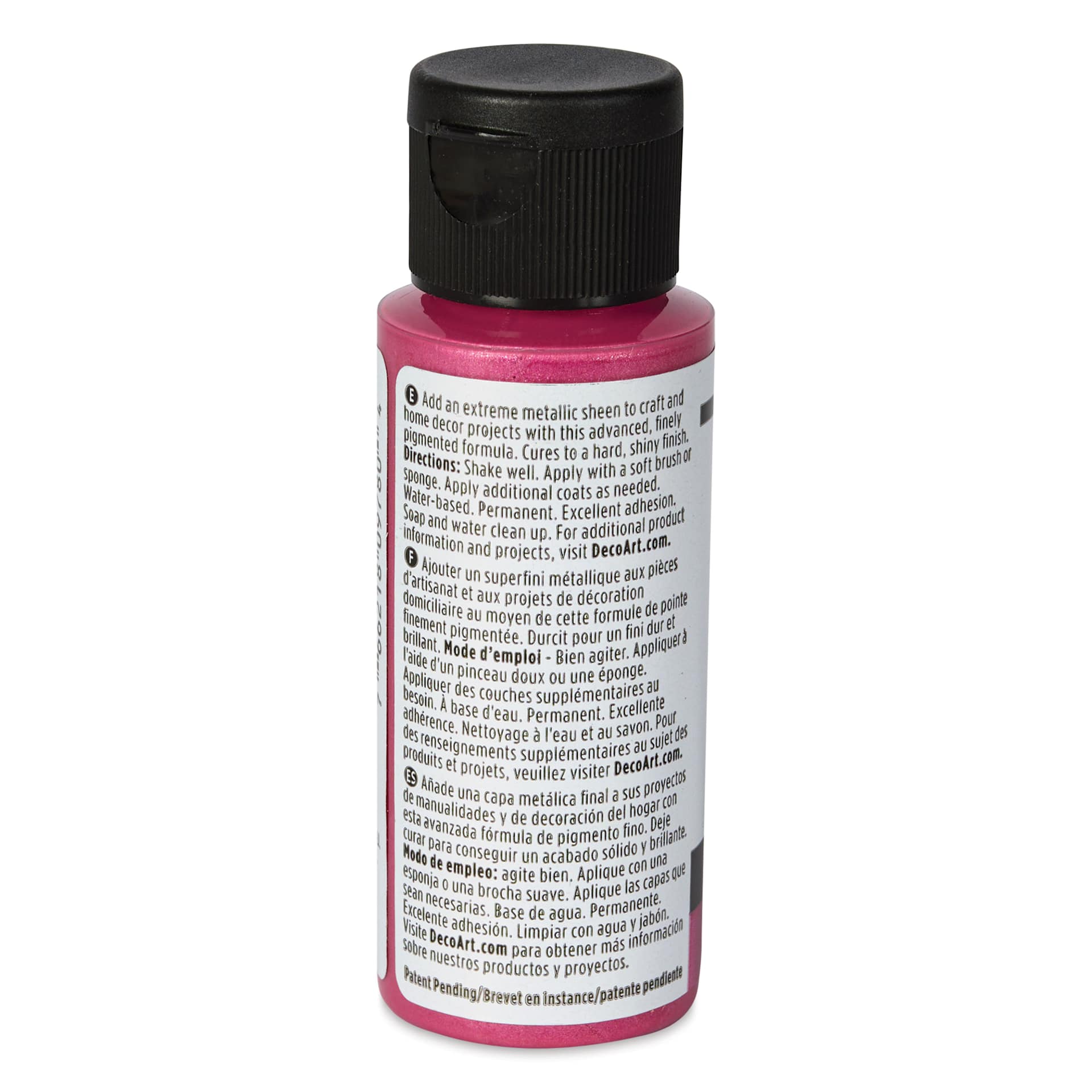 DecoArt Extreme Sheen Metallic Acrylic Paint - Pink Tourmaline, 2 oz, back of bottle
