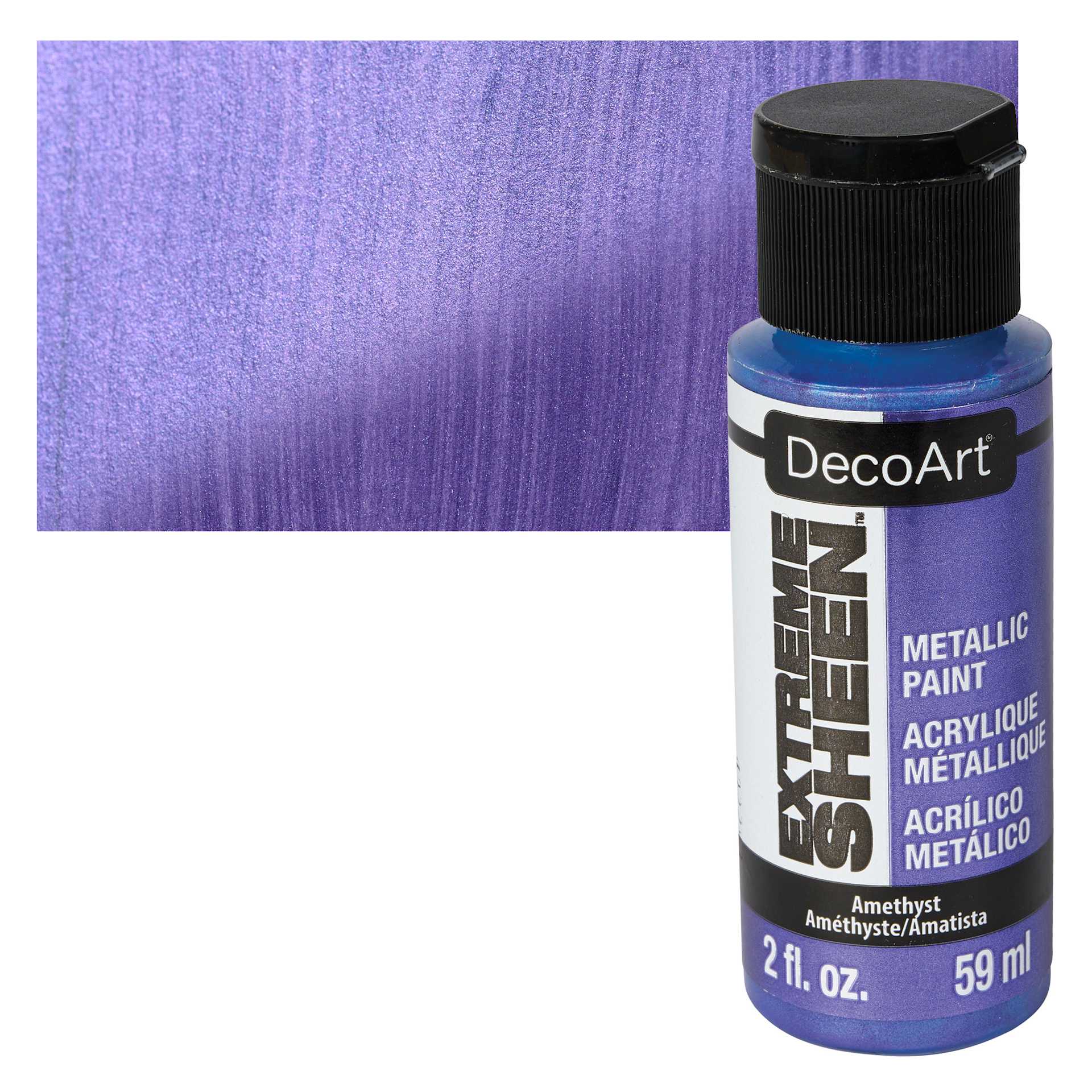 DecoArt Extreme Sheen Metallic Acrylic Paint - Amethyst, 2 oz bottle and swatch