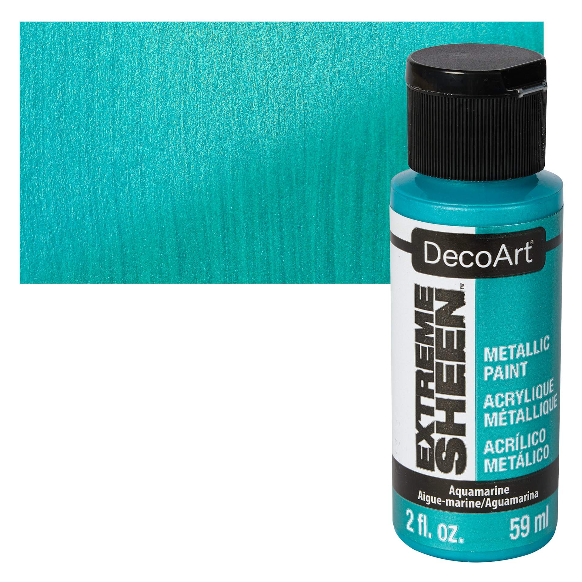 DecoArt Extreme Sheen Metallic Acrylic Paint - Aquamarine, 2 oz bottle and swatch