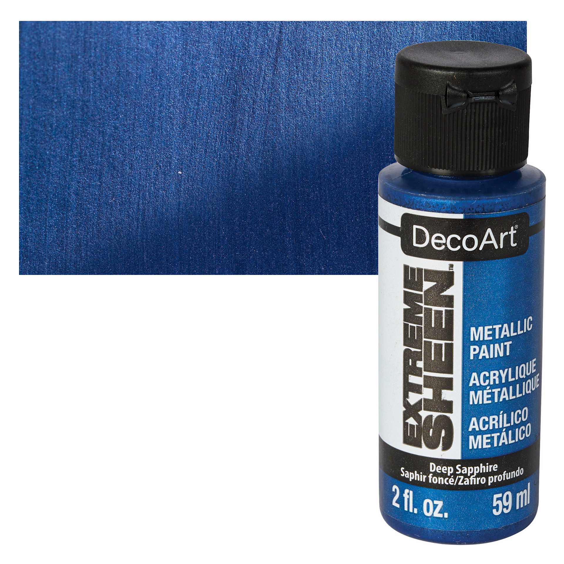 DecoArt Extreme Sheen Metallic Acrylic Paint - Deep Sapphire, 2 oz bottle and swatch