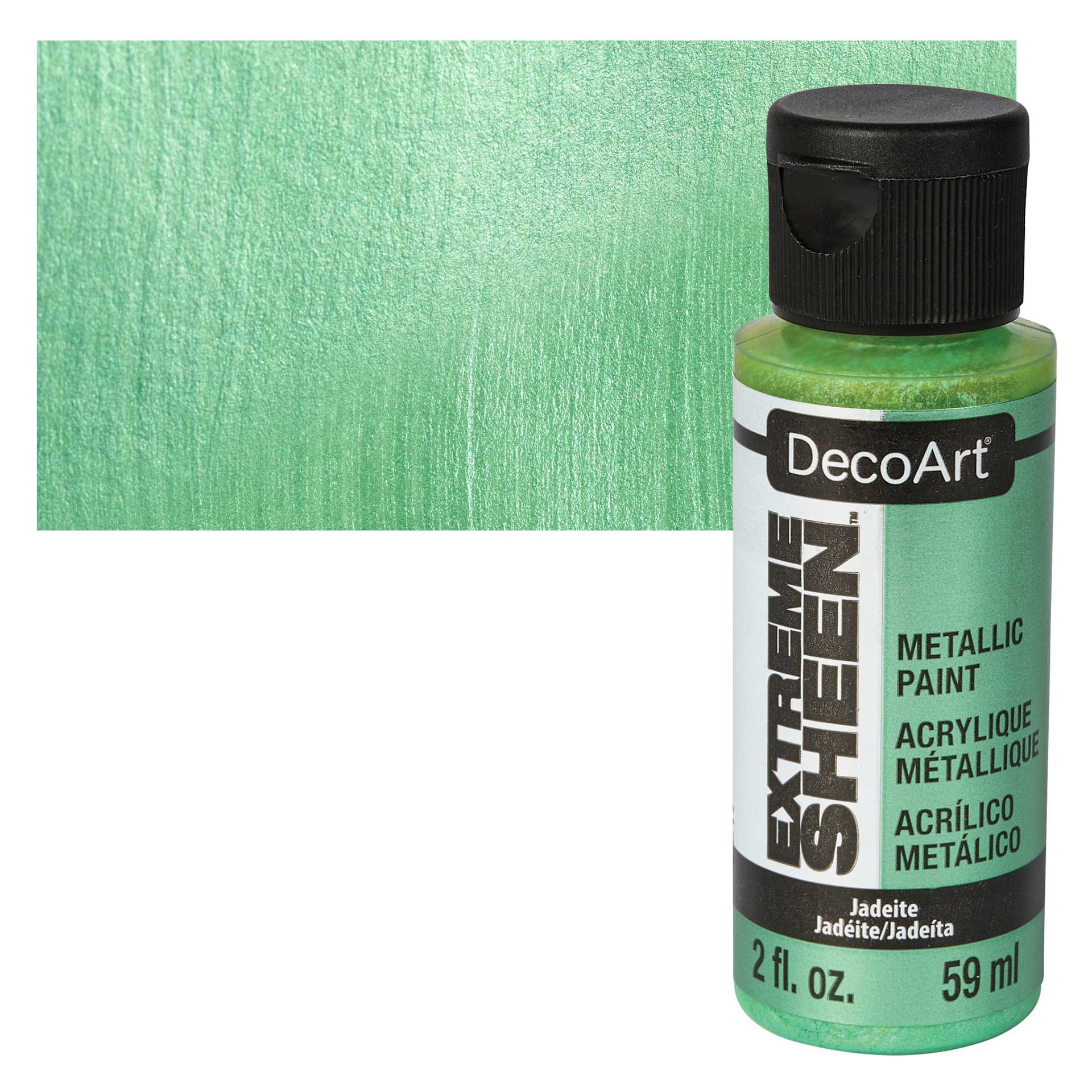 DecoArt Extreme Sheen Metallic Acrylic Paint - Jadeite, 2 oz bottle and swatch