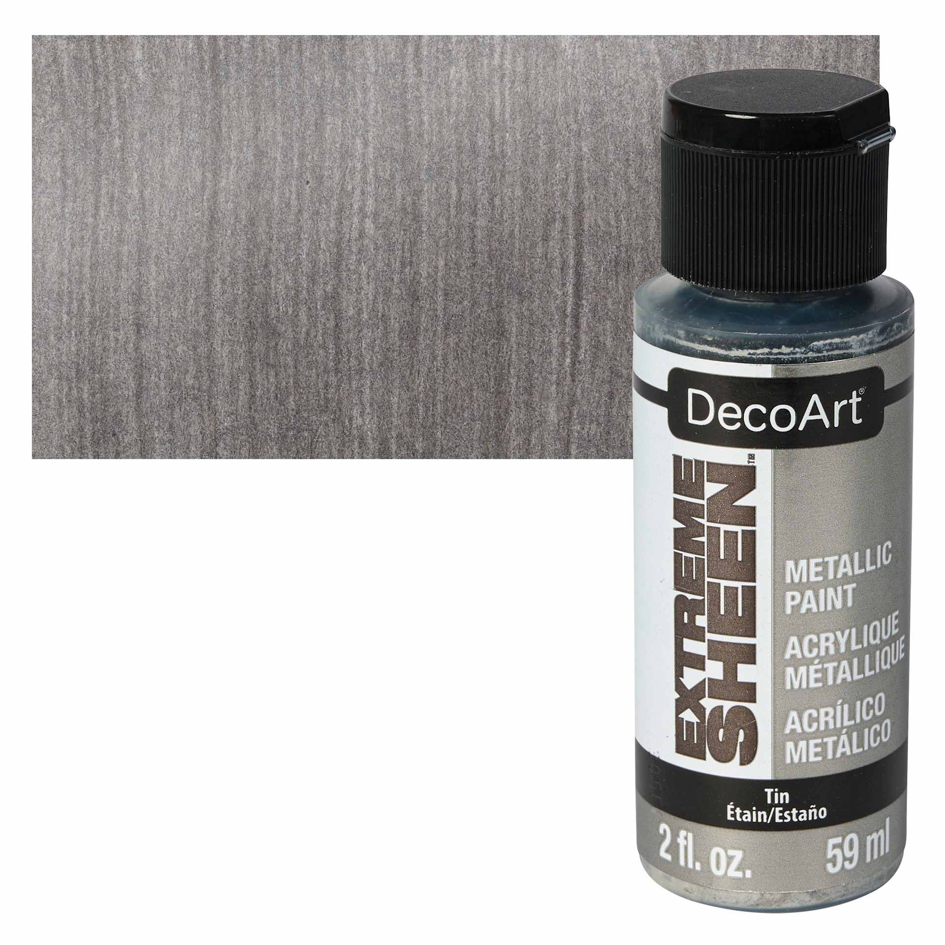 DecoArt Extreme Sheen Metallic Acrylic Paint - Tin, 2 oz bottle and swatch