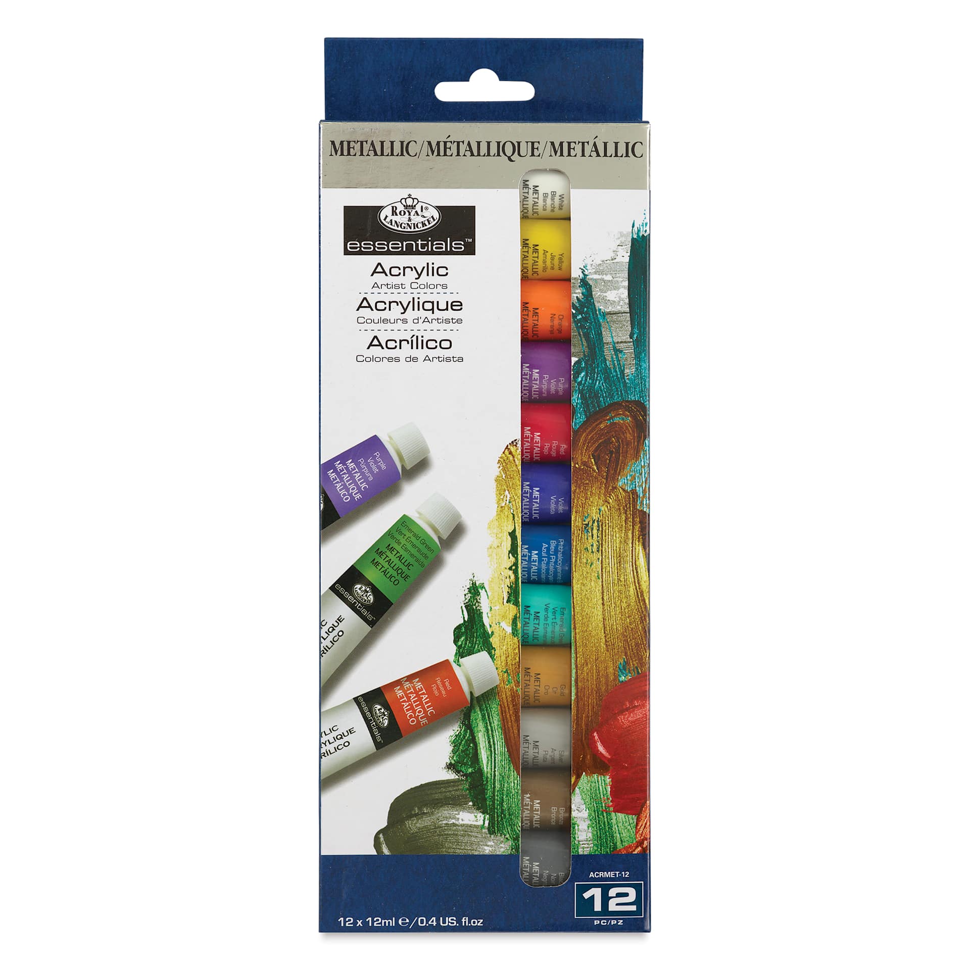 Royal & Langnickel Essentials Acrylic Paint - Metallic Colors, Set of 12, 12 ml front of package