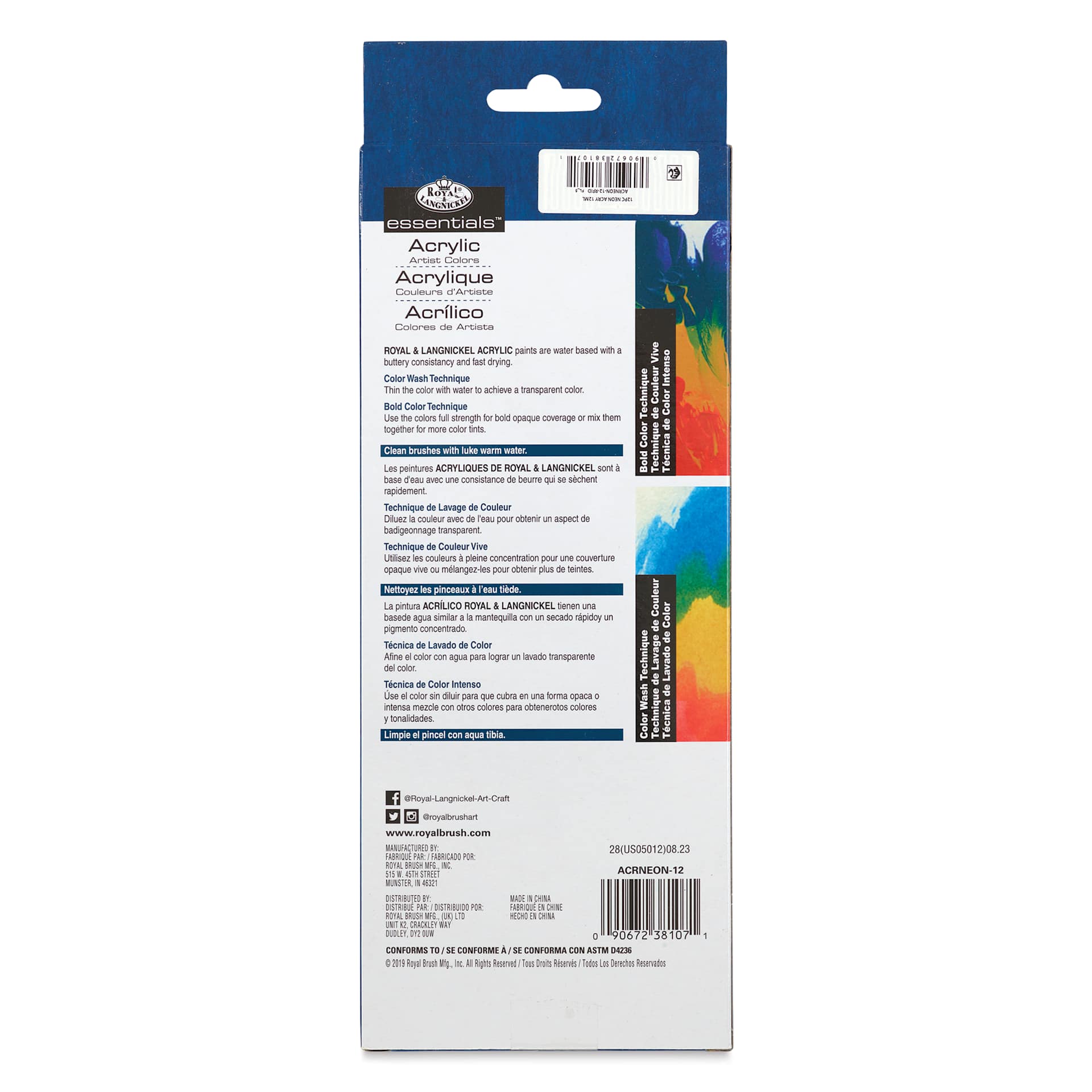 Royal & Langnickel Essentials Acrylic Paint - Neon Colors, Set of 12, 12 ml back of package