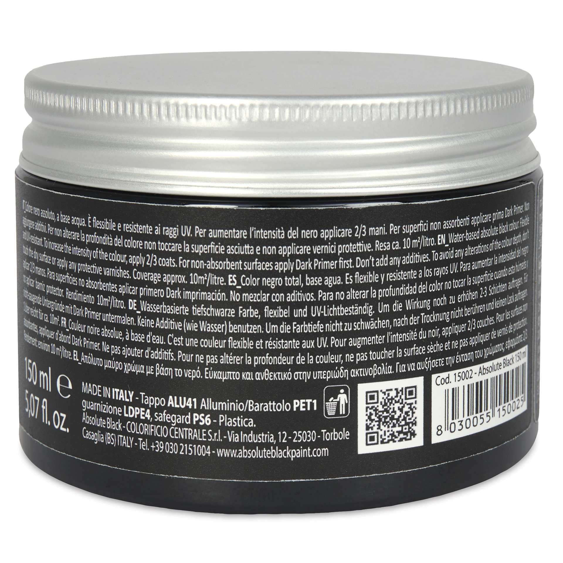 Absolute Black Acrylic Paint - 150 ml side view
