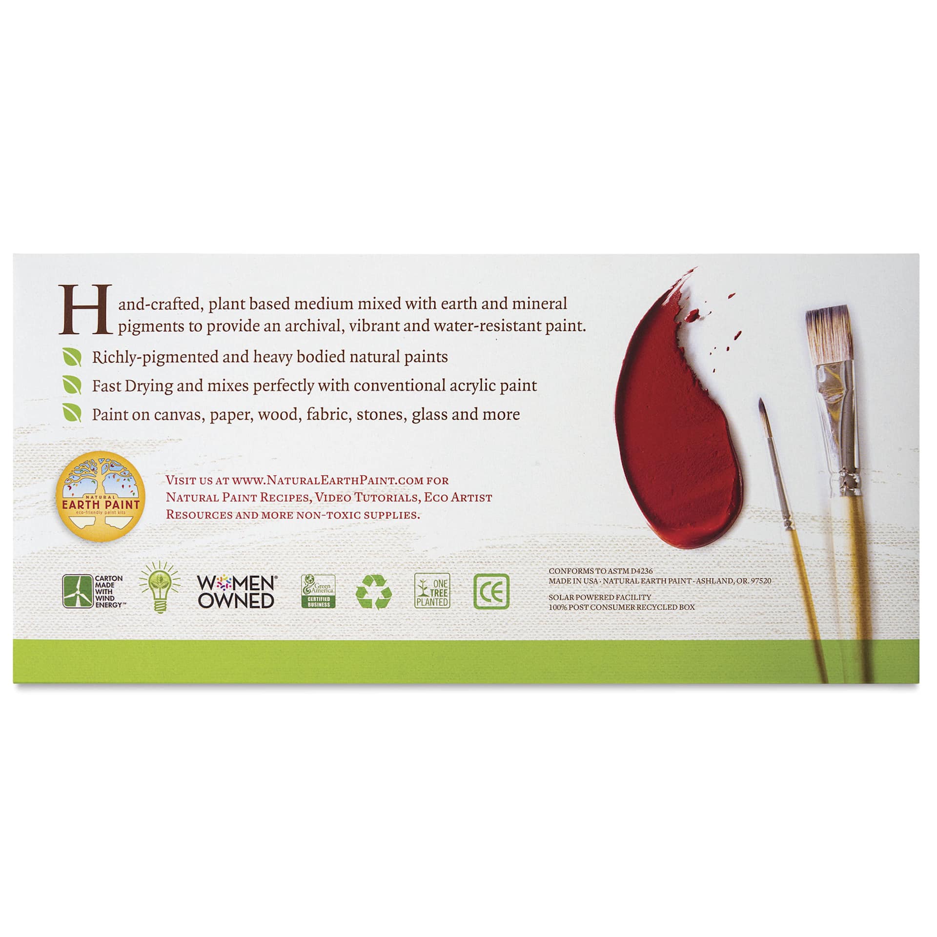 Natural Earth Paint Natural Acrylik Paints - Set of 8, Earth Colors, 59 ml - back of packaging