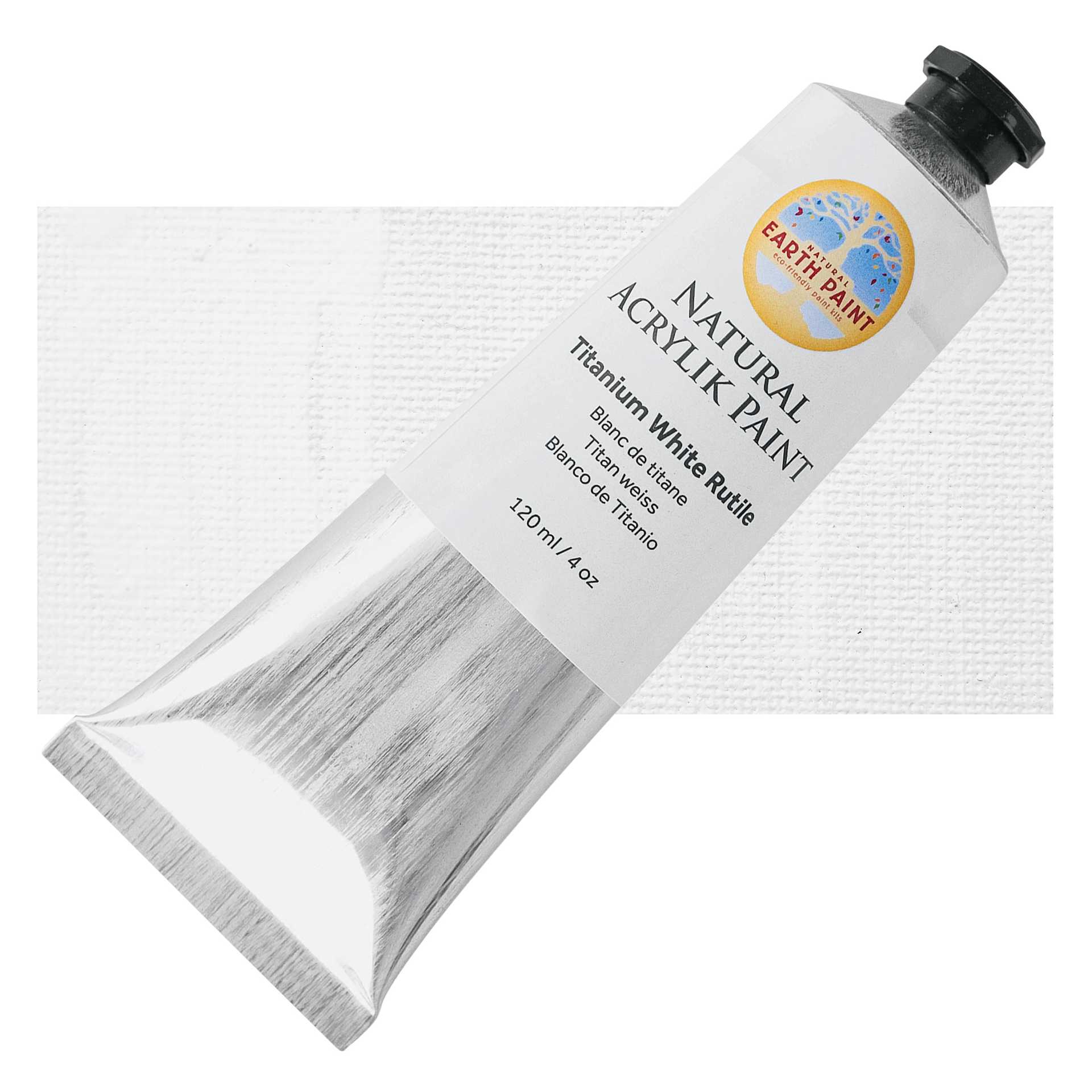 Natural Earth Paint Natural Acrylik Paint - Titanium White Rutile, 120 ml tube and swatch