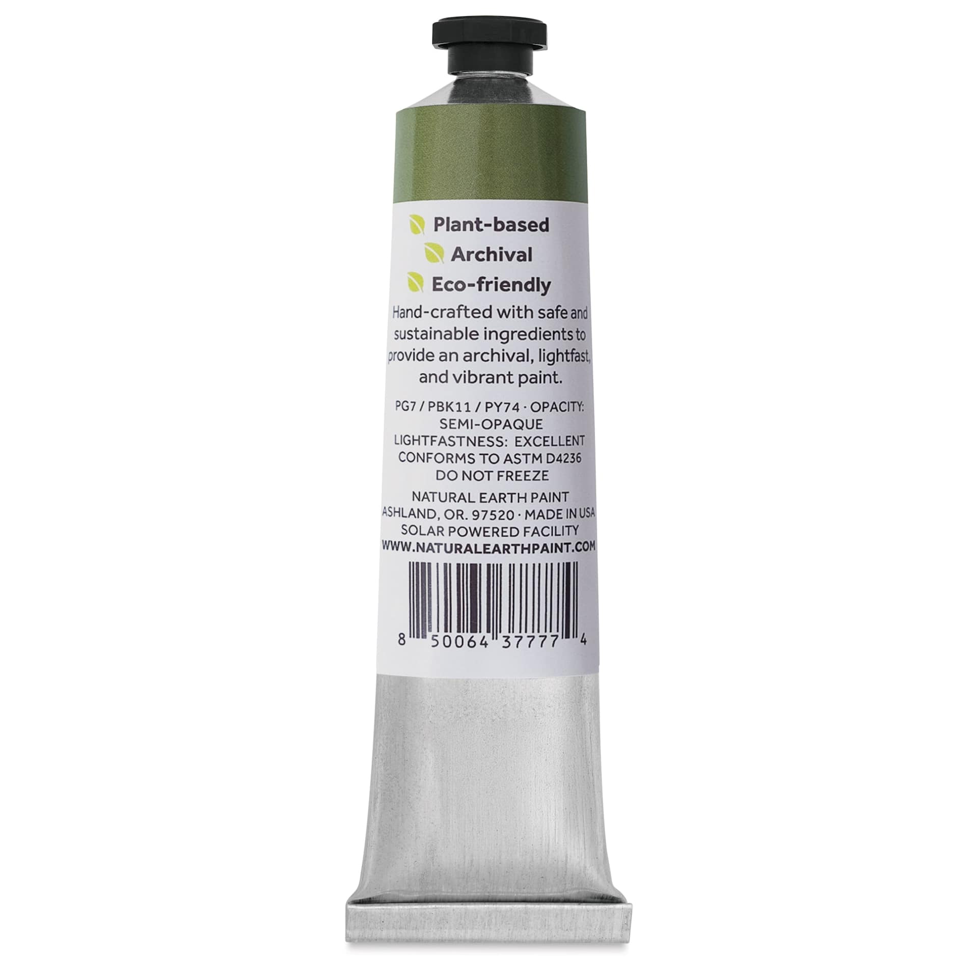 Natural Earth Paint Natural Acrylik Paint - Sap Green, back of a 59 ml tube