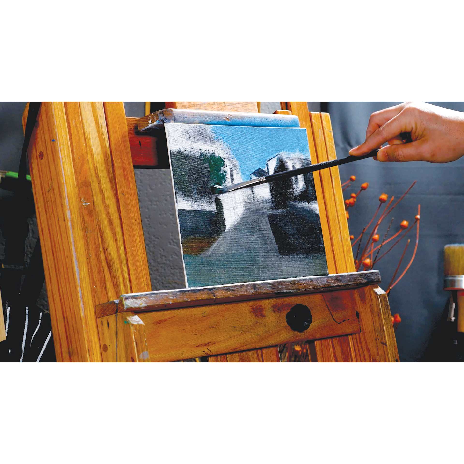 Natural Earth Paint Natural Acrylik Paints, urban scene being painted