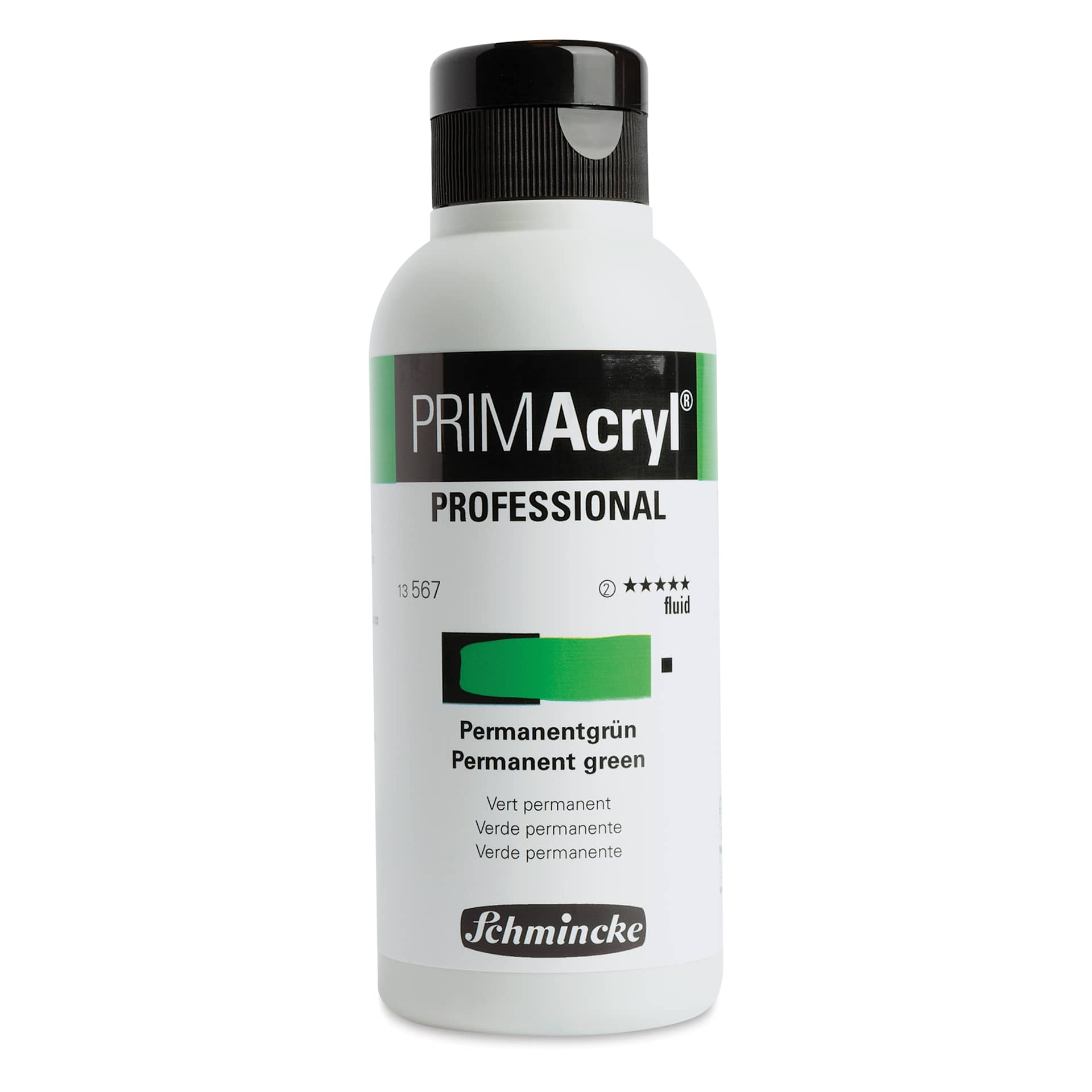 Schmincke Primacryl Professional Fluid Acrylic - Permanent Green, 250 ml bottle