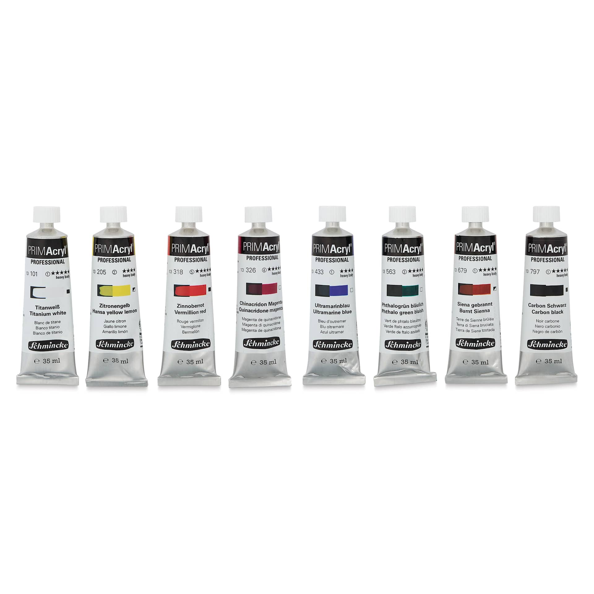 Set contents for Schmincke Primacryl Professional Acrylic Paint - Set of 8, Assorted, 35 ml Tubes