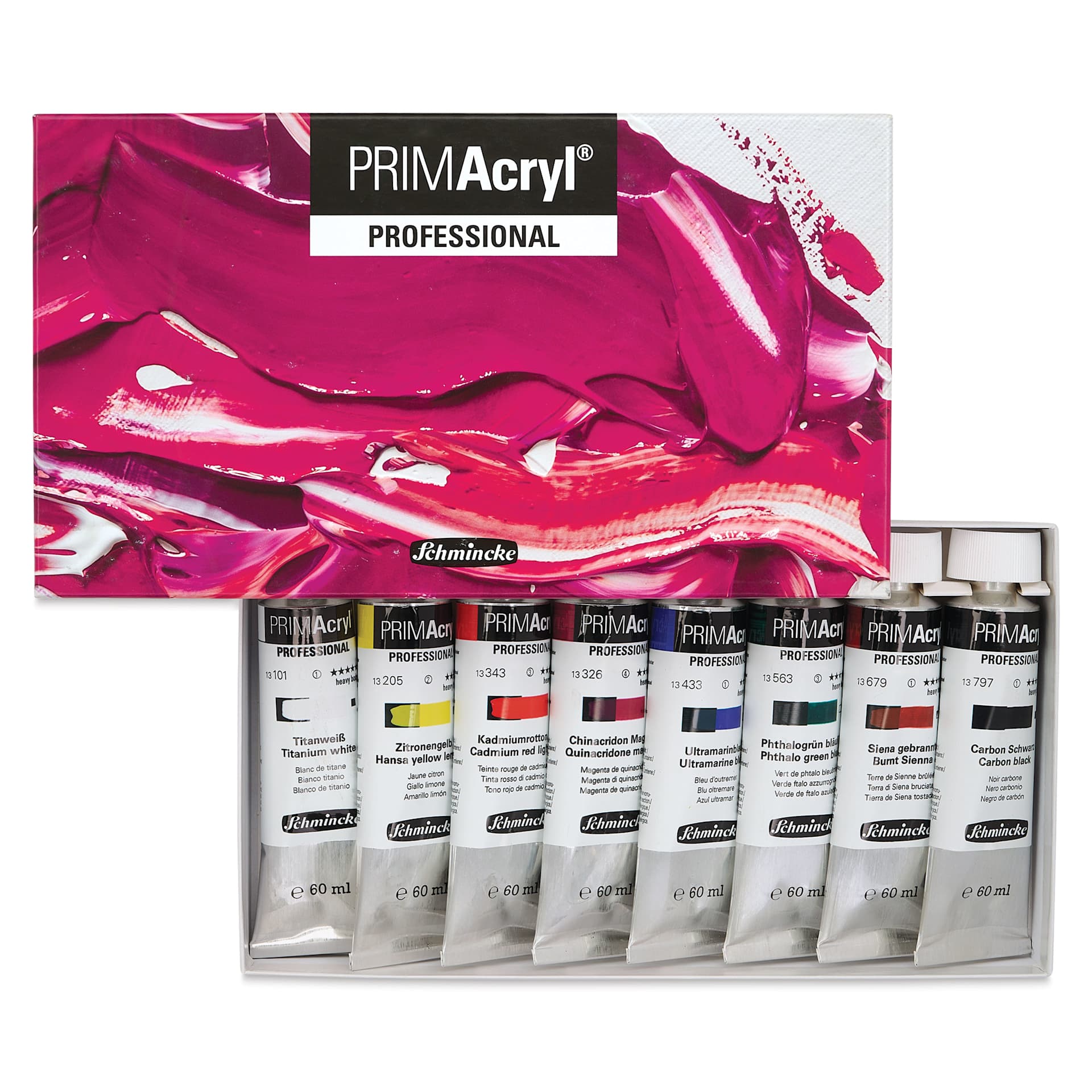 Schmincke Primacryl Professional Acrylic Paint - Set of 8, Assorted, 60 ml Tubes