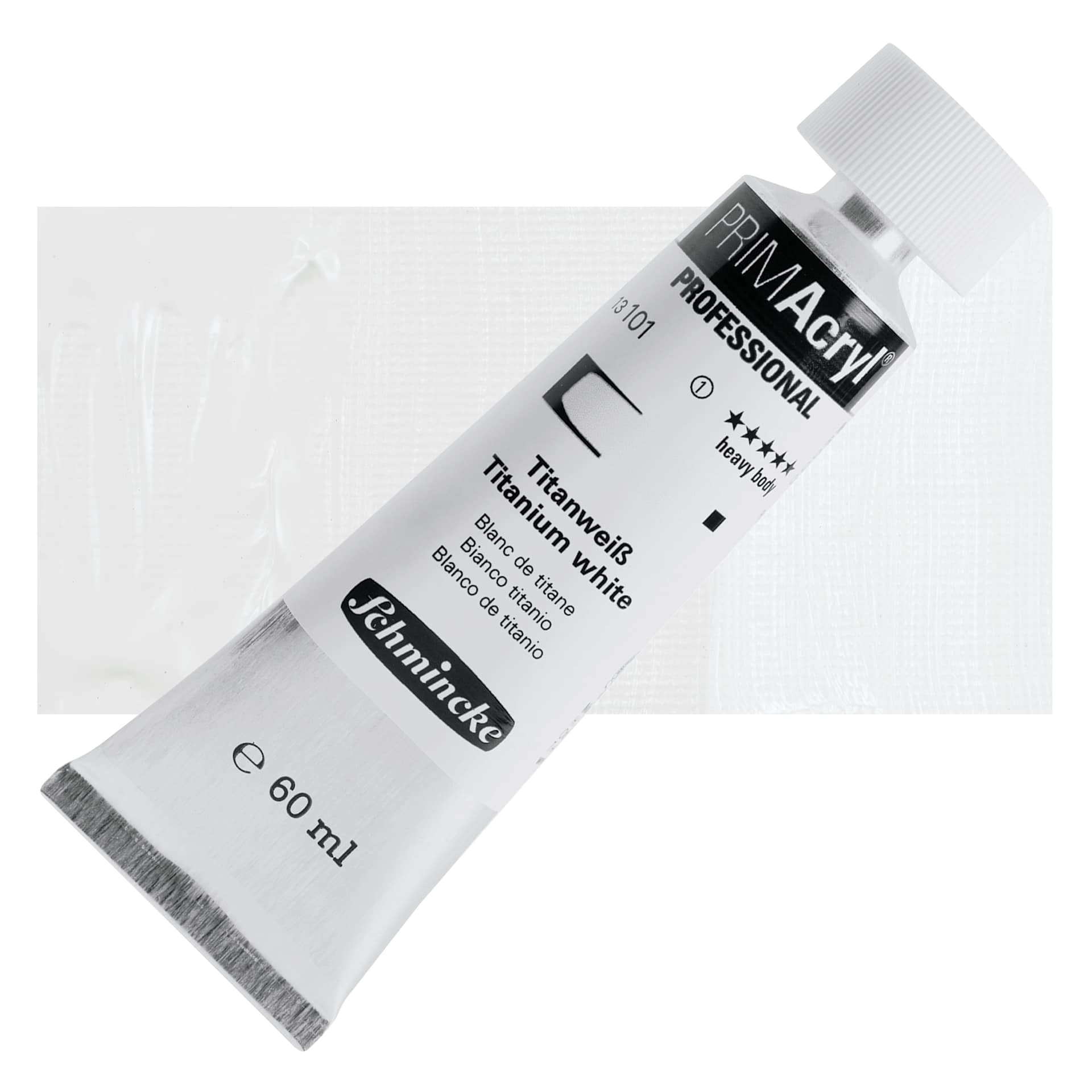 Schmincke Primacryl Professional Acrylic Paint - Titanium White, 60 ml Tube and swatch