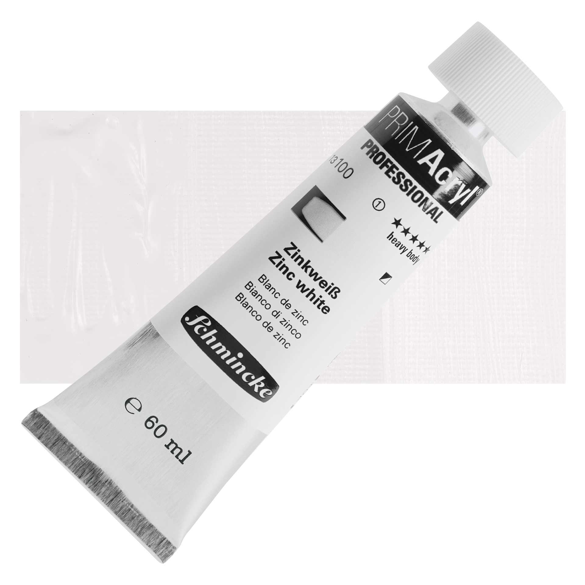 Schmincke Primacryl Professional Acrylic Paint - Zinc White, 60 ml Tube and swatch