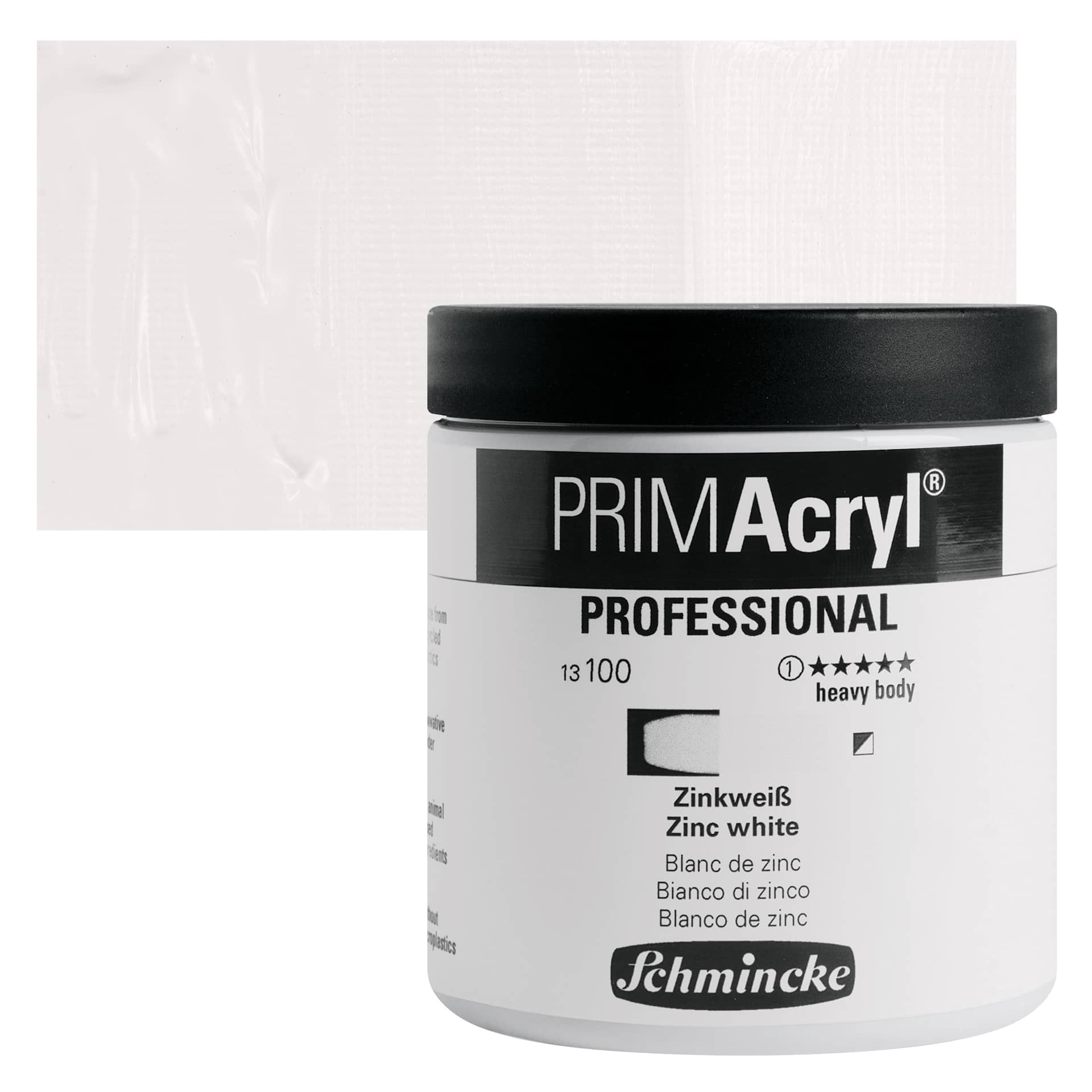 Schmincke Primacryl Professional Acrylic Paint - Zinc White, 237 ml Jar and swatch