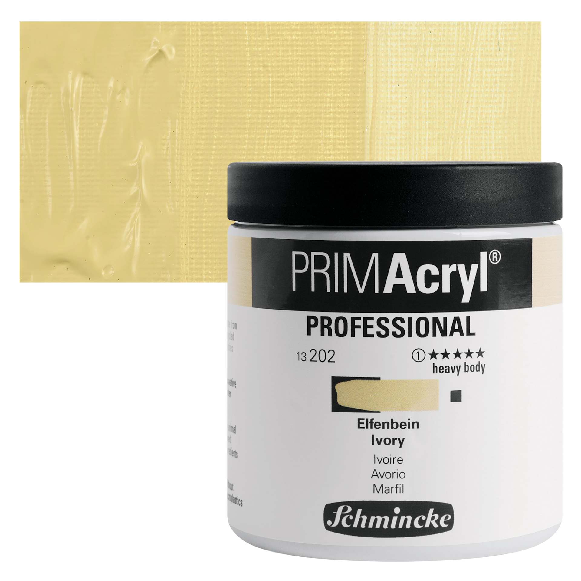 Schmincke Primacryl Professional Acrylic Paint - Ivory, 237 ml Jar and swatch