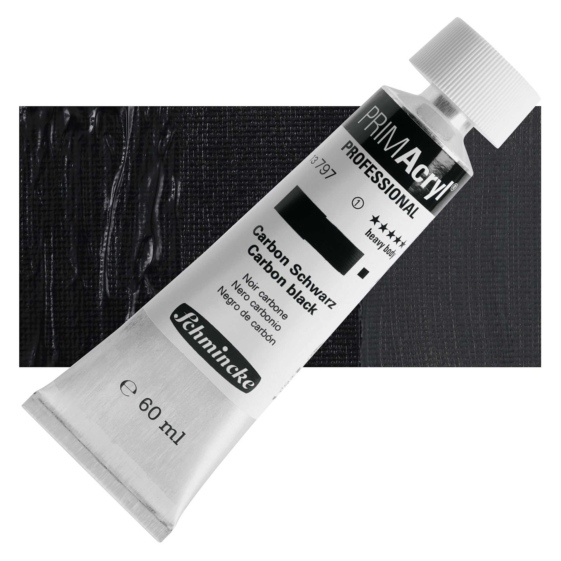 Schmincke Primacryl Professional Acrylic Paint - Carbon Black, 60 ml Tube and swatch