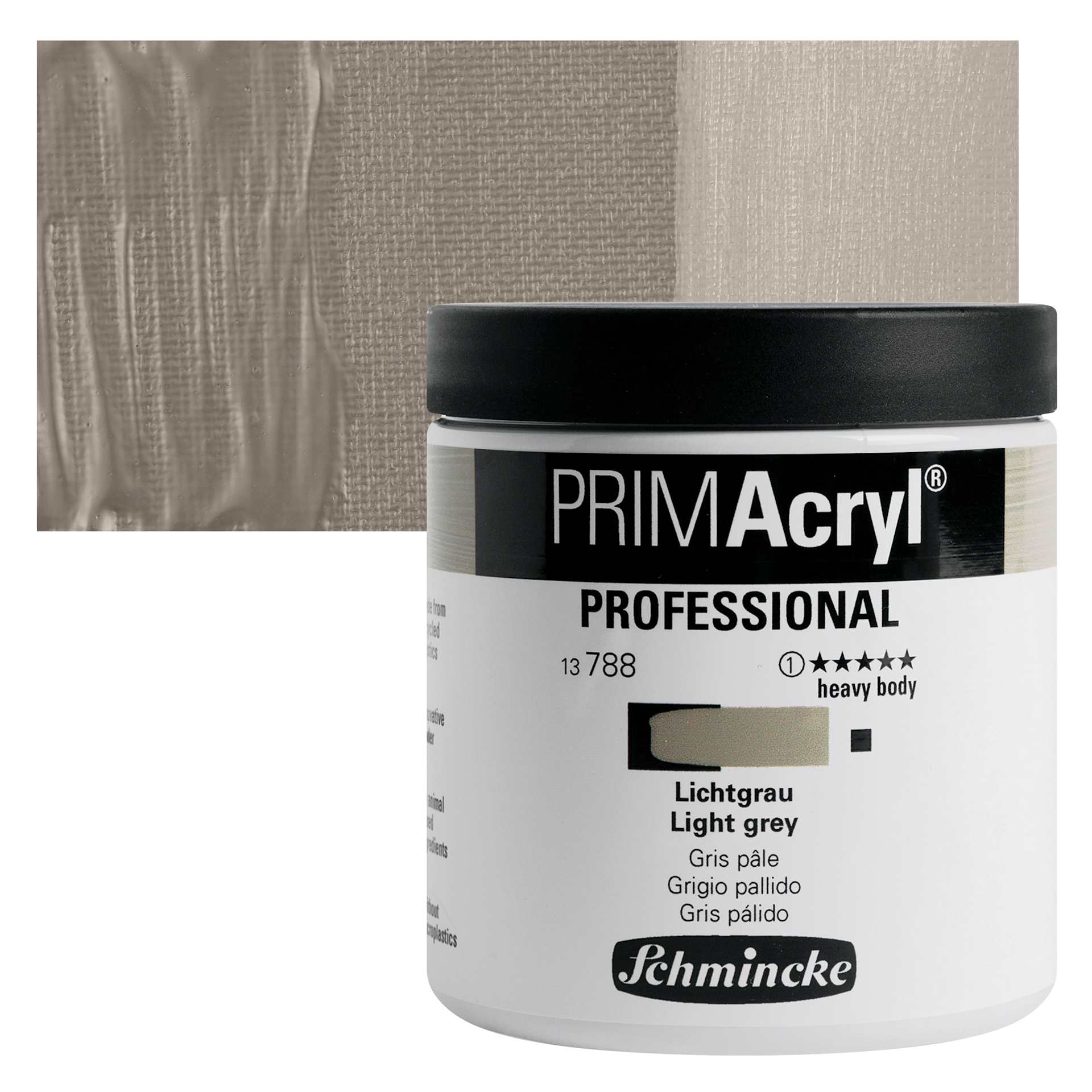 Schmincke Primacryl Professional Acrylic Paint - Light Grey, 237 ml Jar and swatch