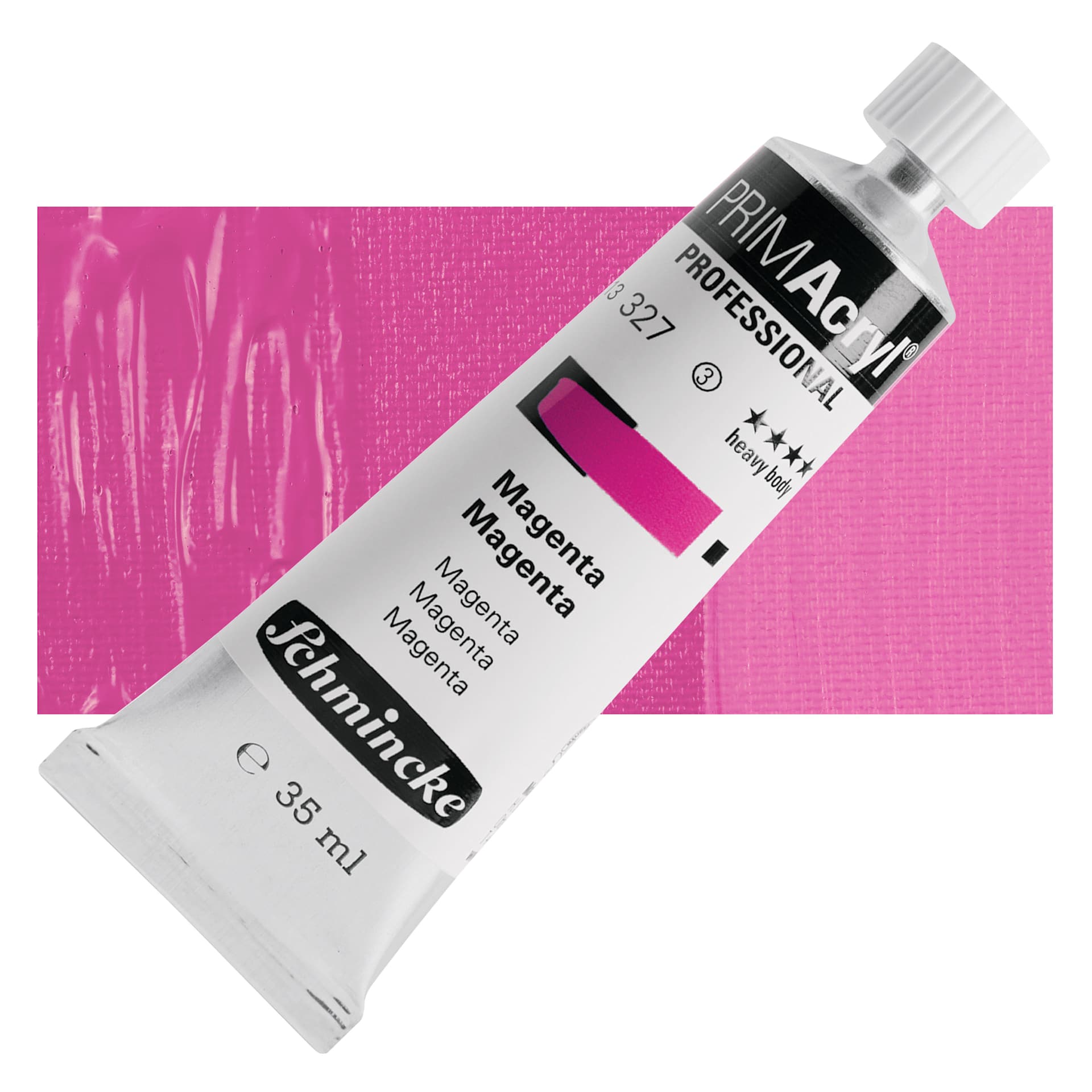 Schmincke Primacryl Professional Acrylic Paint - Magenta, 35 ml Tube and swatch