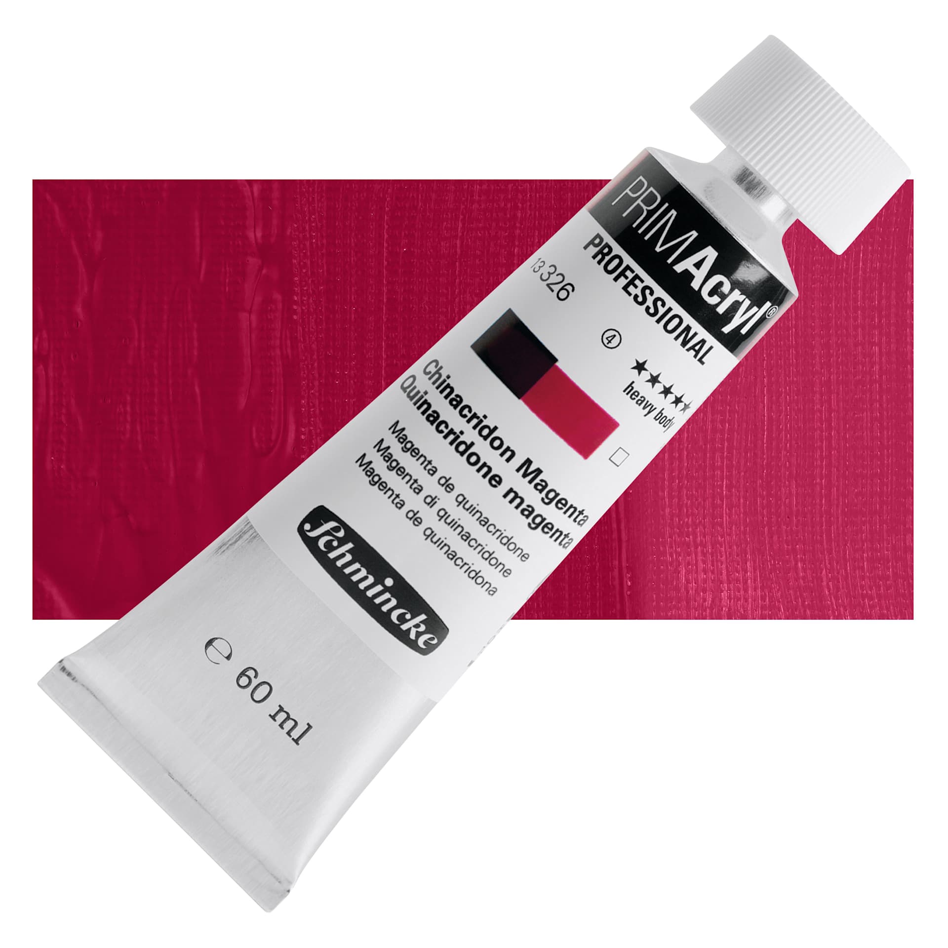 Schmincke Primacryl Professional Acrylic Paint - Quinacridone Magenta, 60 ml Tube and swatch