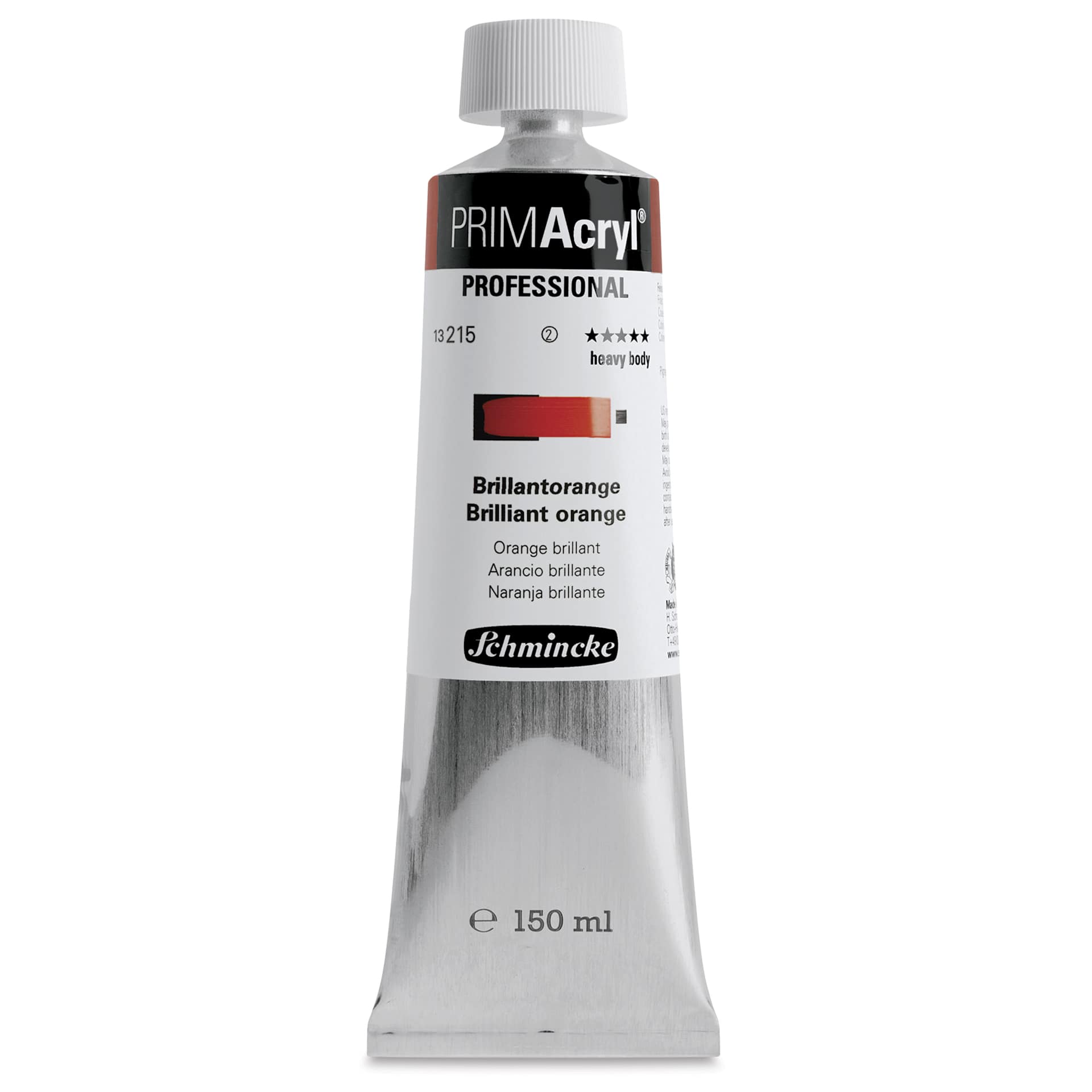 Schmincke Primacryl Professional Acrylic Paint - Brilliant Orange, 150 ml Tube