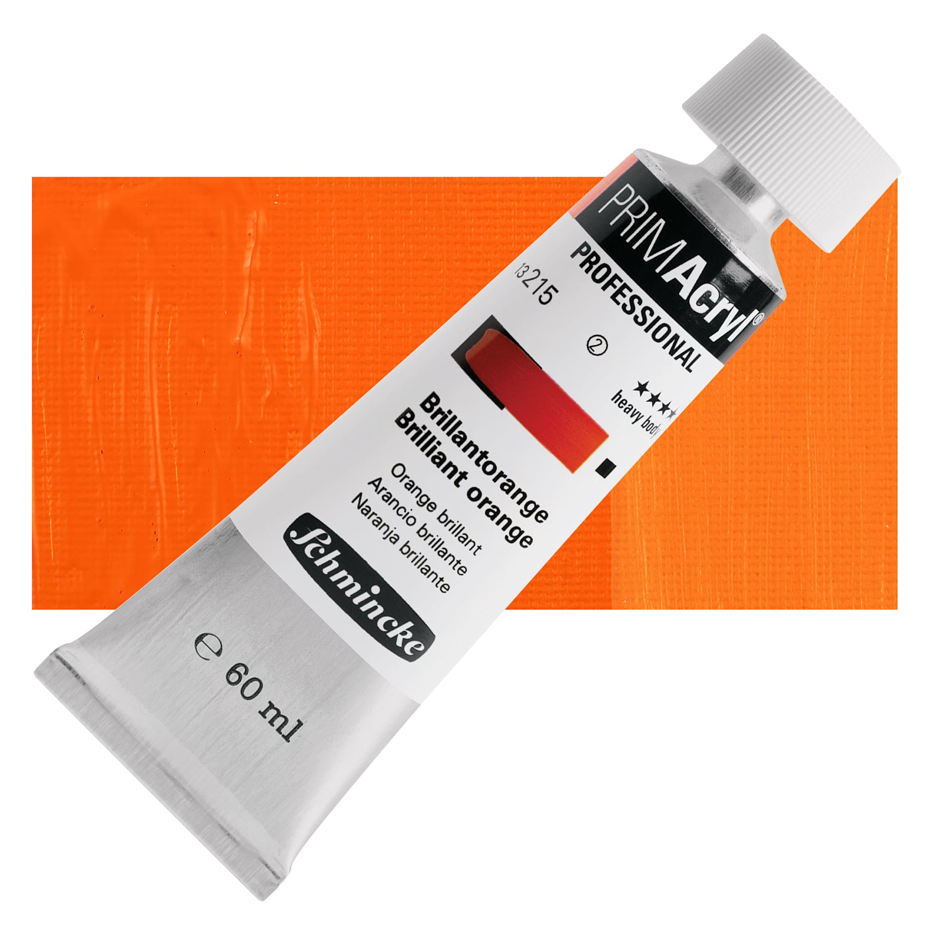 Schmincke Primacryl Professional Acrylic Paint - Brilliant Orange, 60 ml Tube and swatch