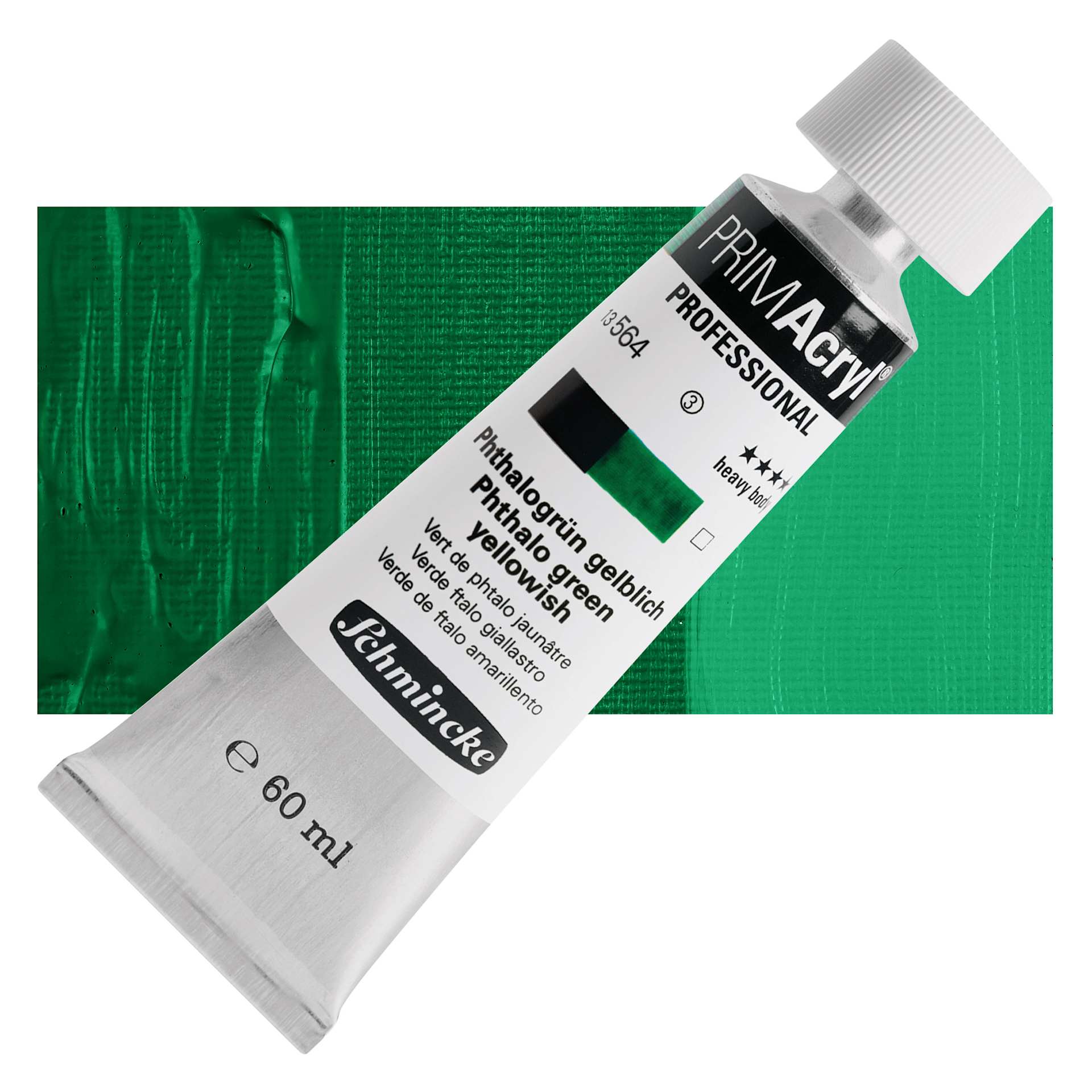 Schmincke Primacryl Professional Acrylic Paint - Phthalo Green Yellowish, 60 ml Tube and swatch