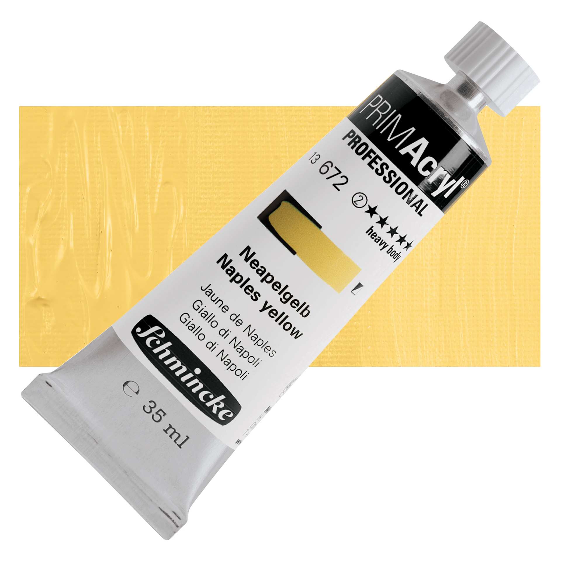 Schmincke Primacryl Professional Acrylic Paint - Naples Yellow, 35 ml Tube and swatch