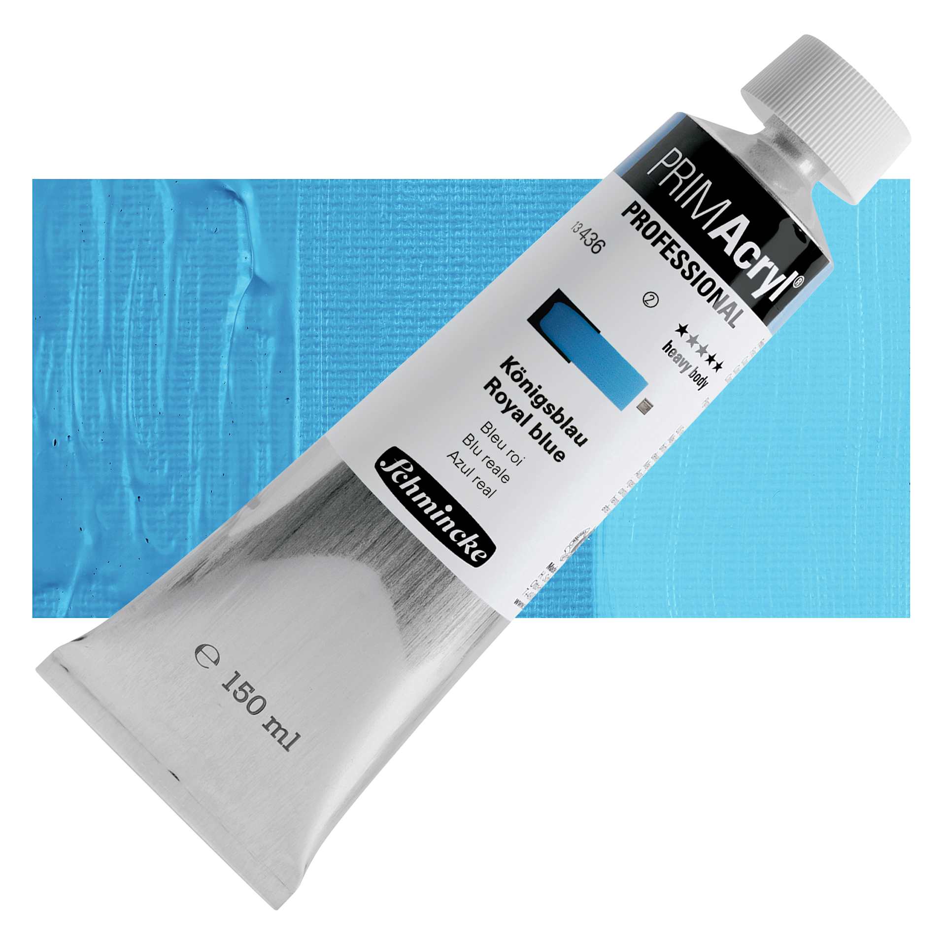 Schmincke Primacryl Professional Acrylic Paint - Royal Blue, 150 ml Tube and swatch