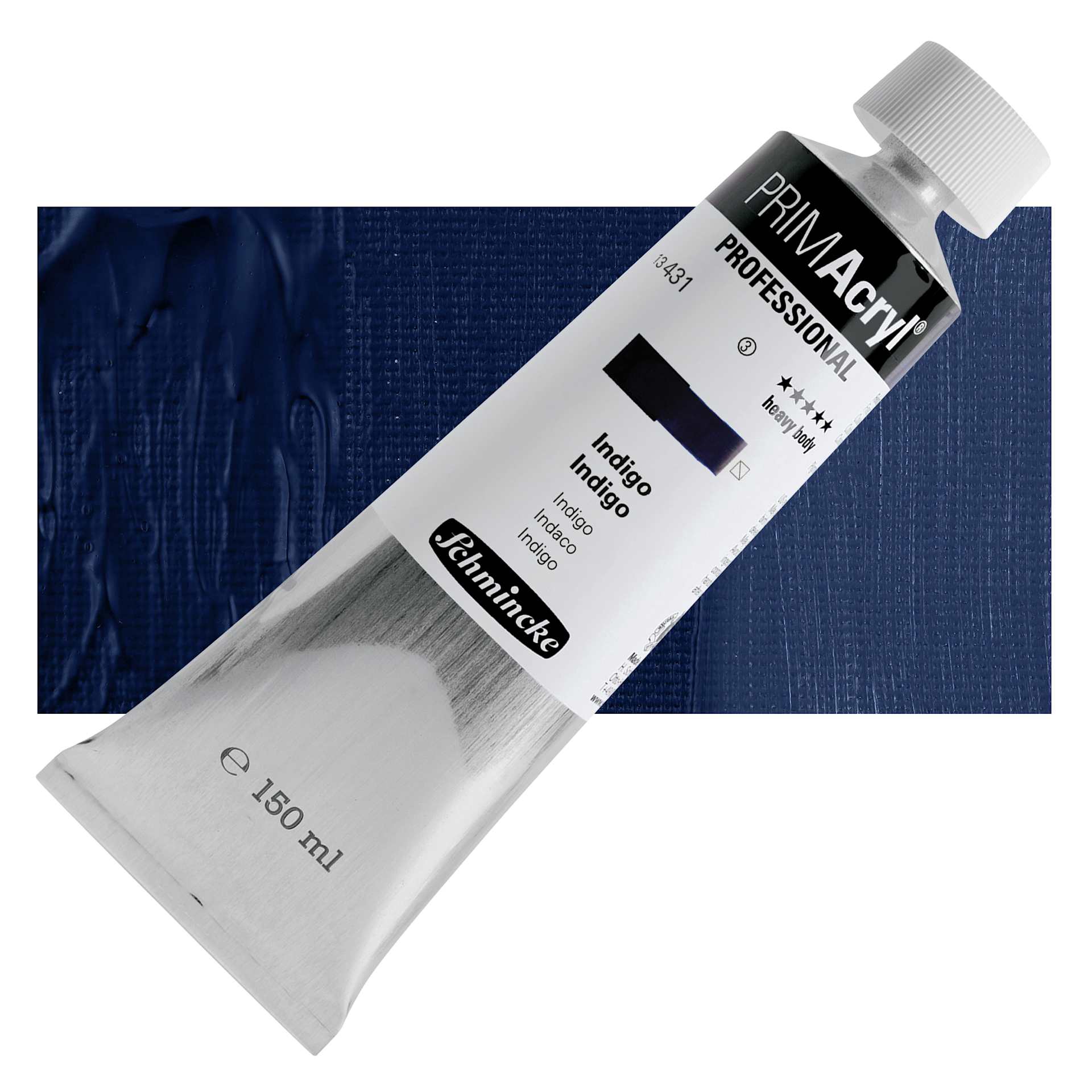 Schmincke Primacryl Professional Acrylic Paint - Indigo, 150 ml Tube and swatch