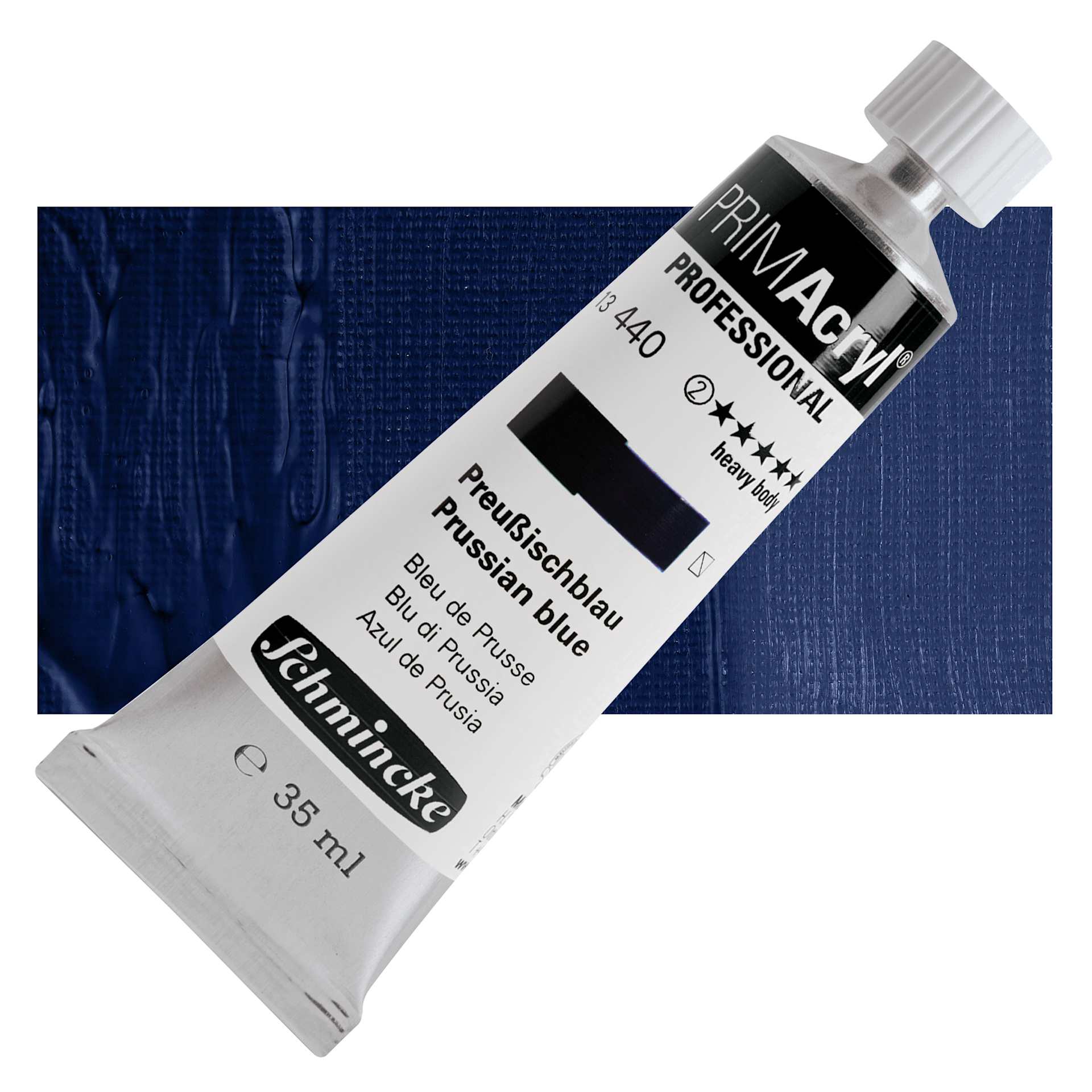 Schmincke Primacryl Professional Acrylic Paint - Prussian Blue, 35 ml Tube and swatch