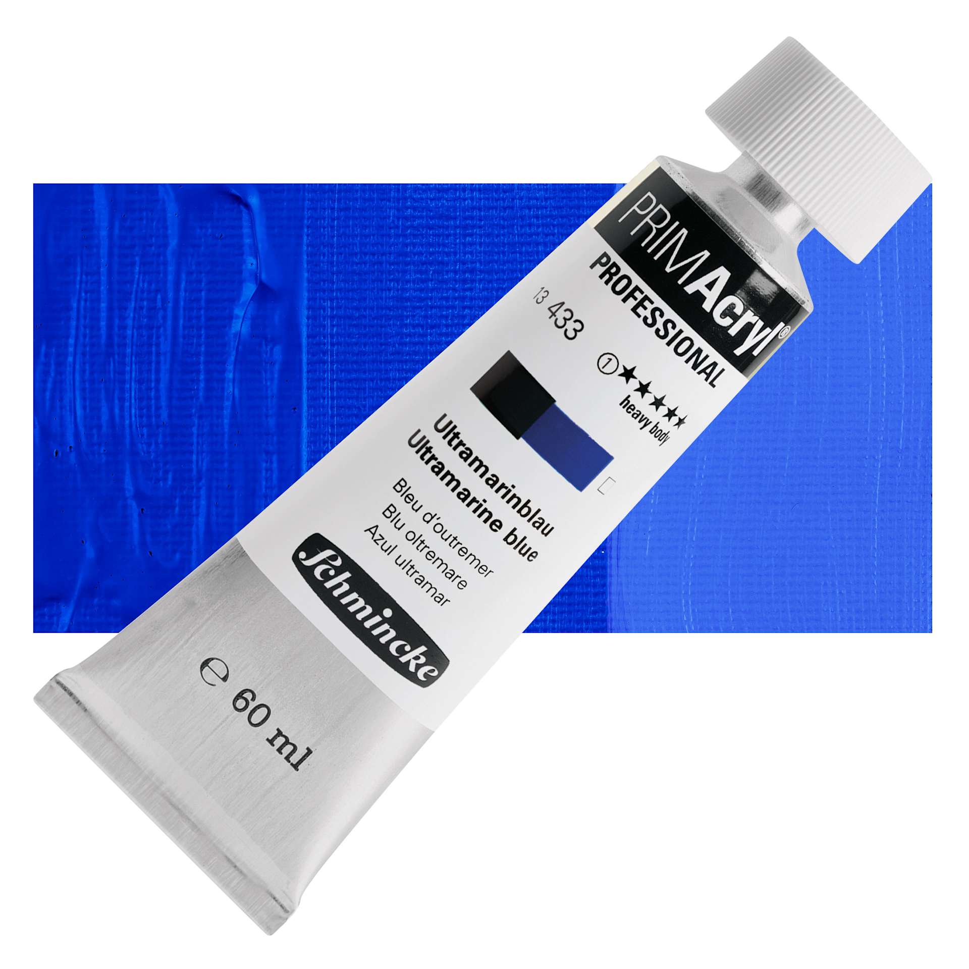 Schmincke Primacryl Professional Acrylic Paint - Ultramarine Blue, 60 ml Tube and swatch