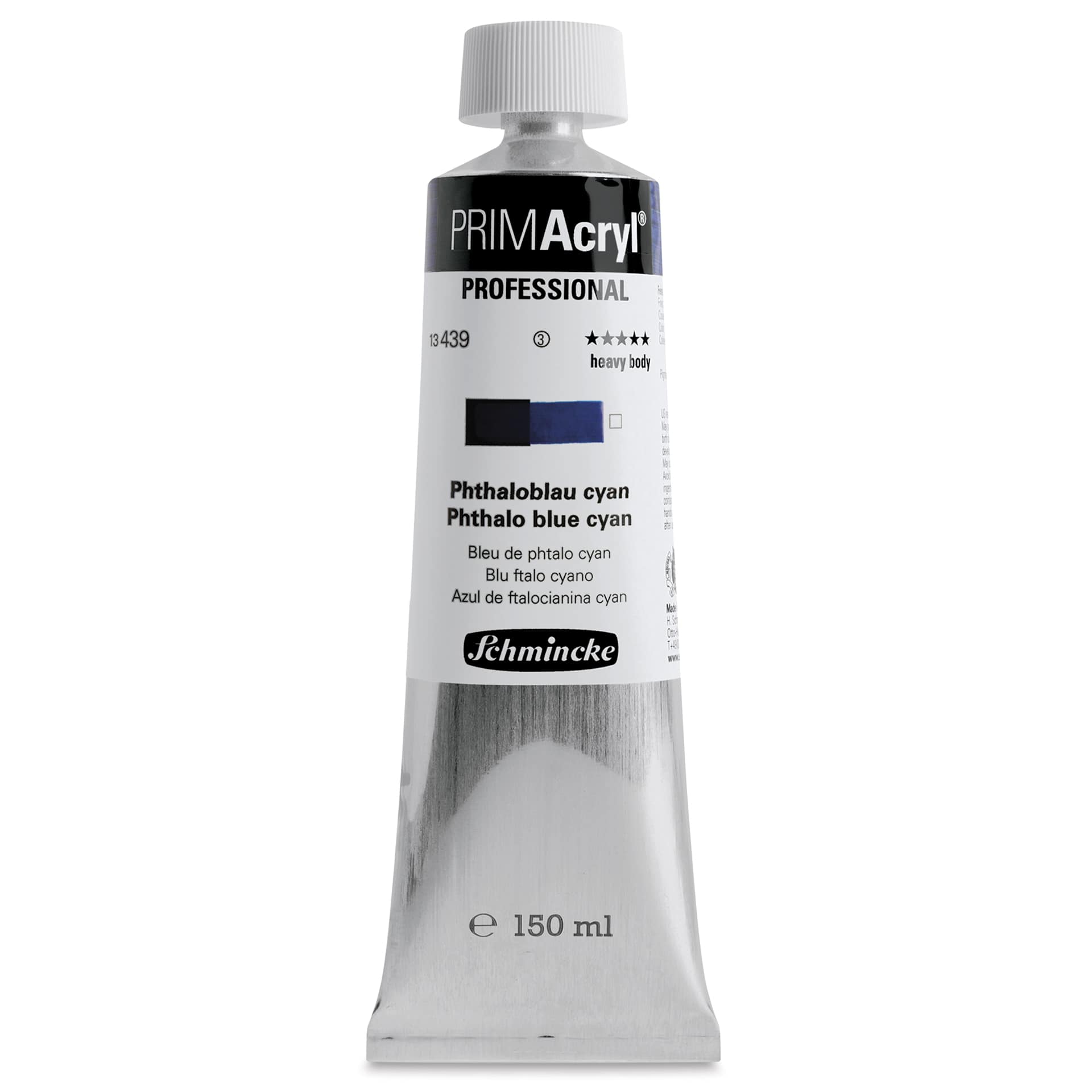 Schmincke Primacryl Professional Acrylic Paint - Phthalo Blue Cyan, 150 ml Tube
