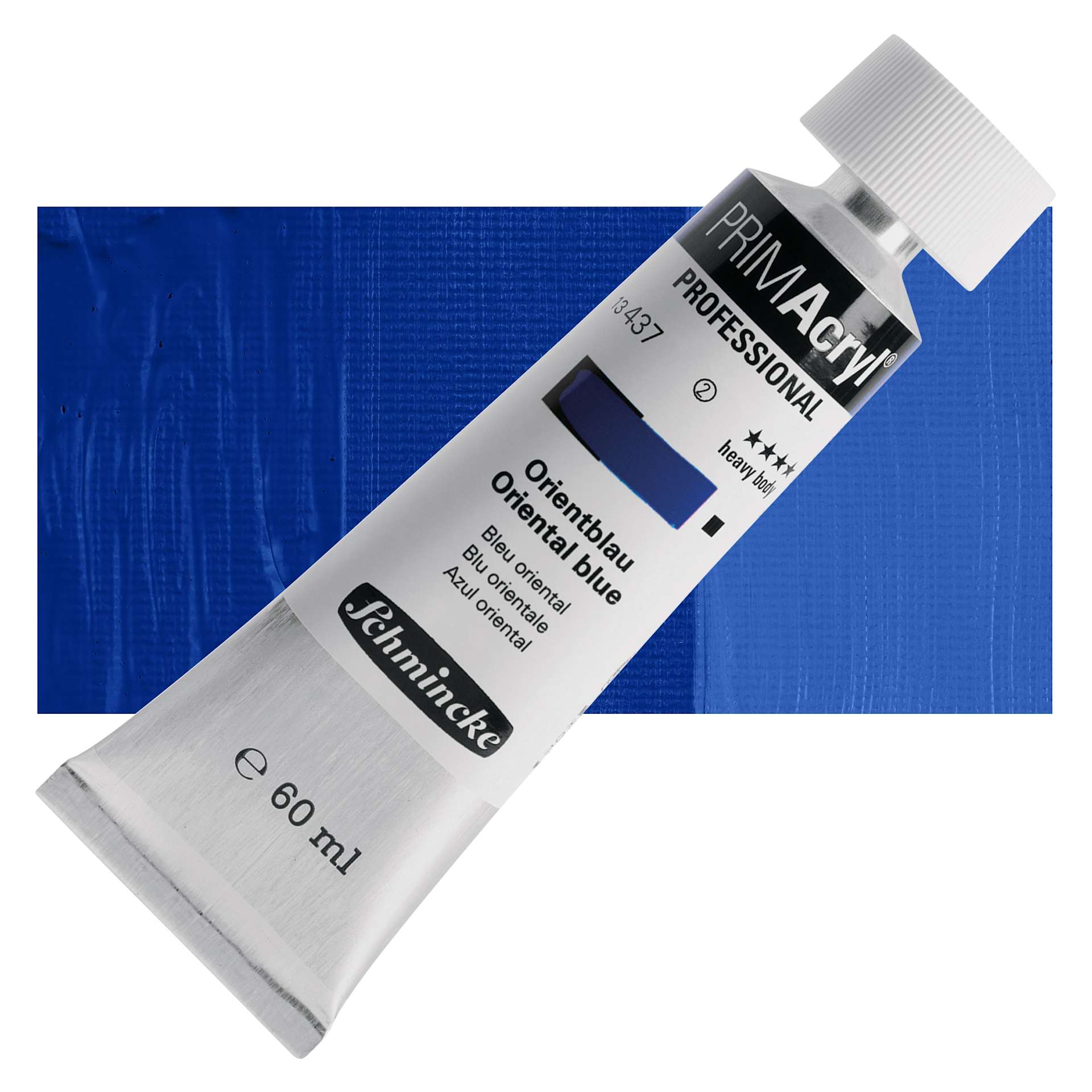 Schmincke Primacryl Professional Acrylic Paint - Oriental Blue, 60 ml Tube and swatch