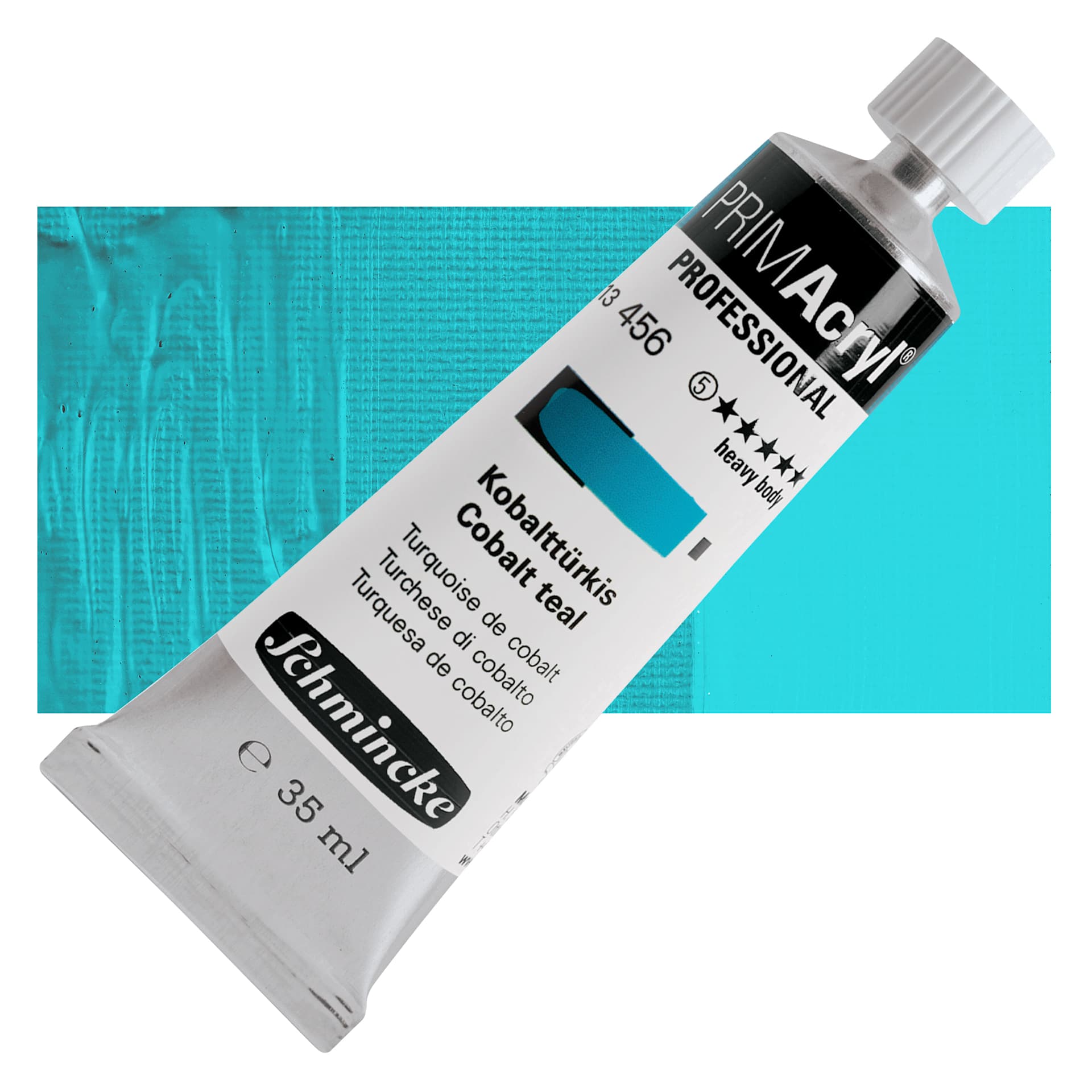 Schmincke Primacryl Professional Acrylic Paint - Cobalt Teal, 35 ml Tube and swatch