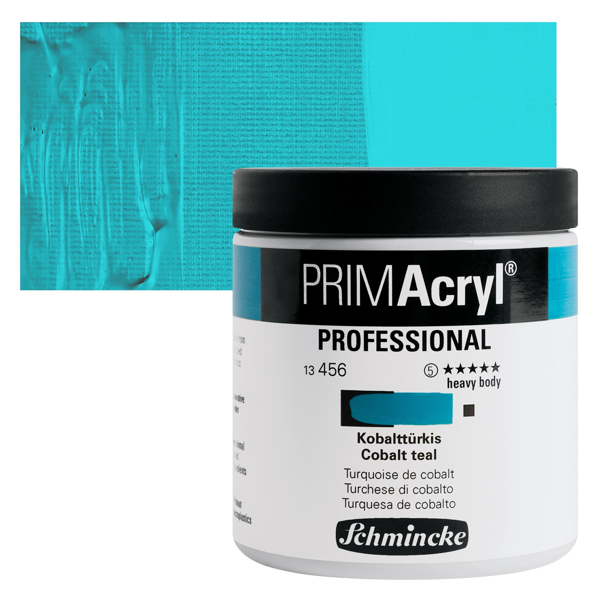 Schmincke Primacryl Professional Acrylic Paint - Cobalt Teal, 237 ml Jar and swatch