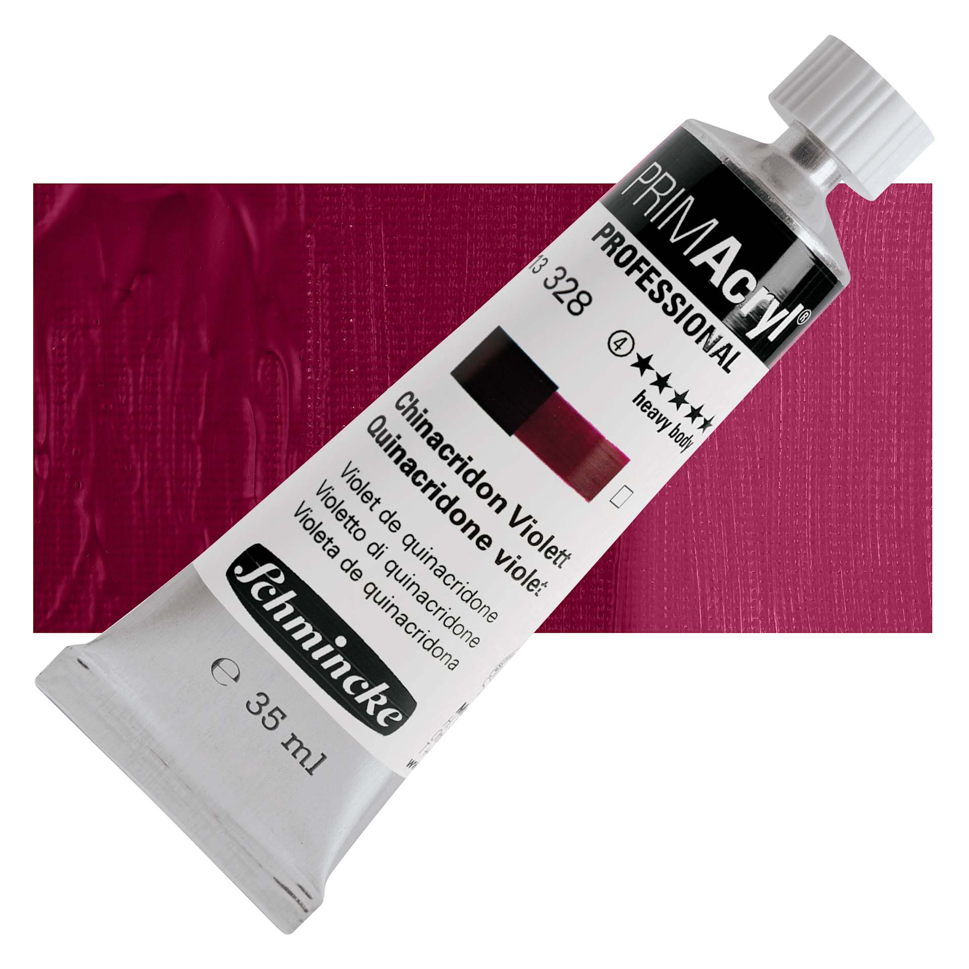 Schmincke Primacryl Professional Acrylic Paint - Quinacridone Violet, 35 ml Tube and swatch
