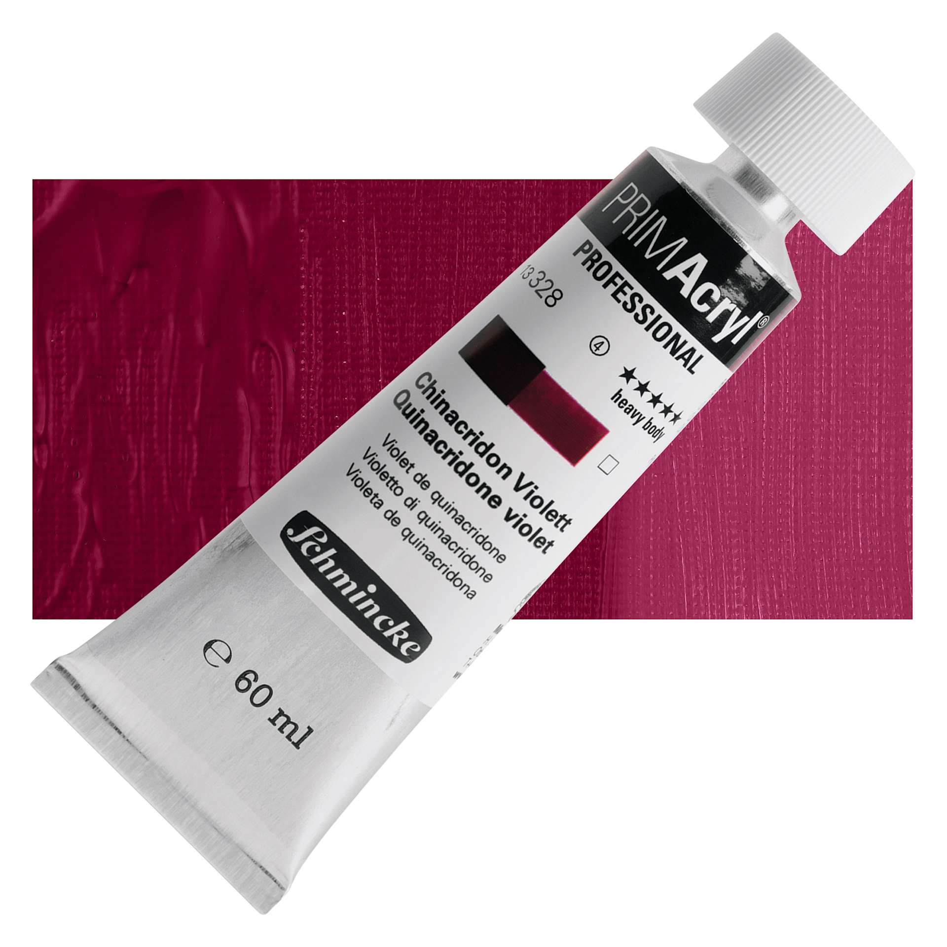 Schmincke Primacryl Professional Acrylic Paint - Quinacridone Violet, 60 ml Tube and swatch