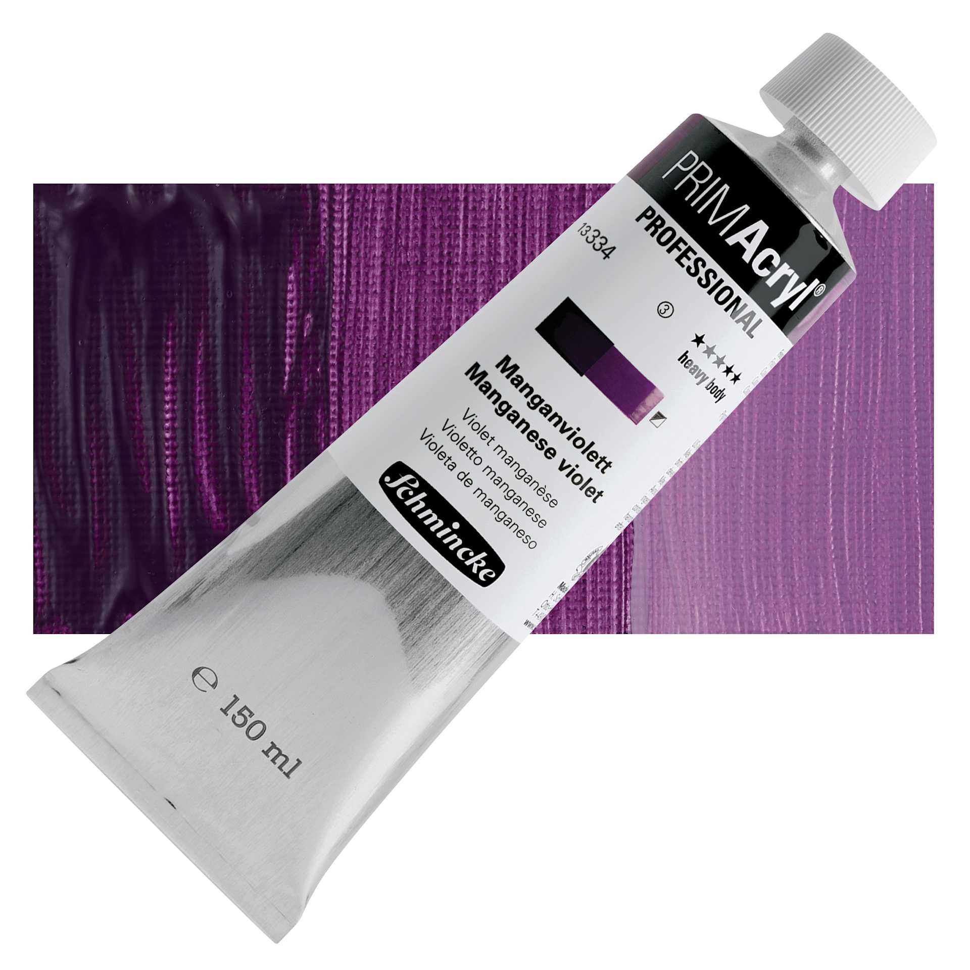 Schmincke Primacryl Professional Acrylic Paint - Manganese Violet, 150 ml Tube and swatch