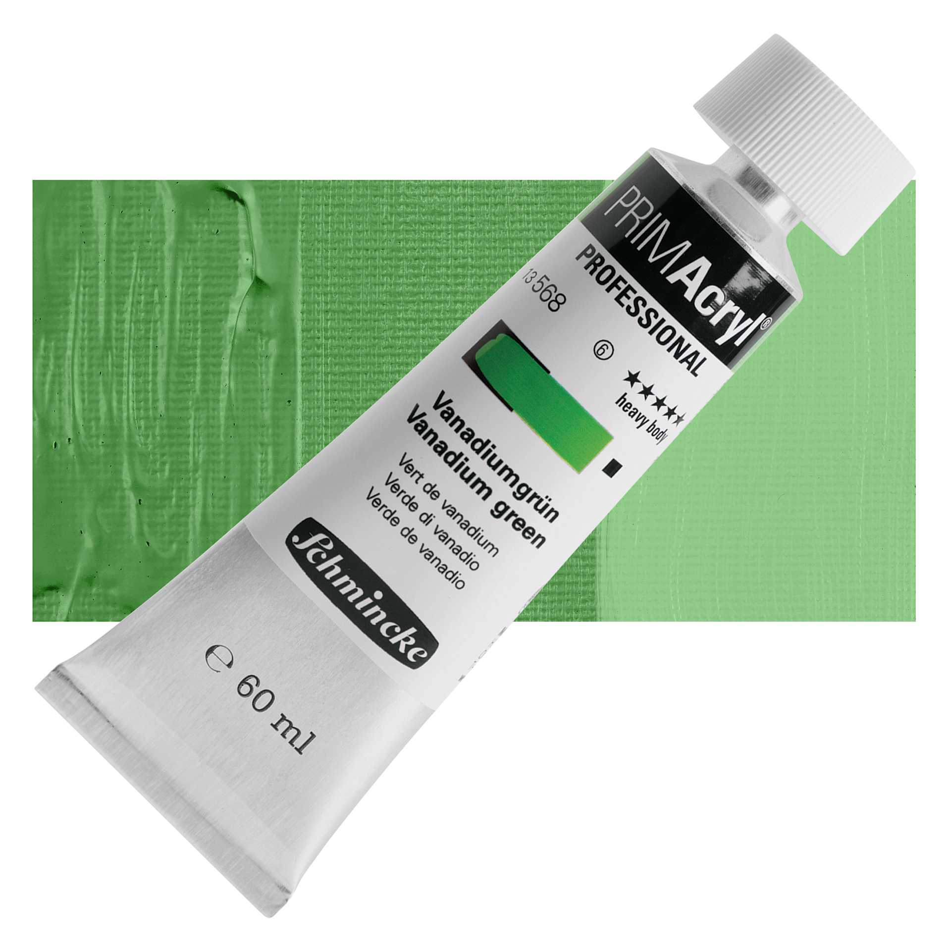 Schmincke Primacryl Professional Acrylic Paint - Vanadium Green, 60 ml Tube and swatch