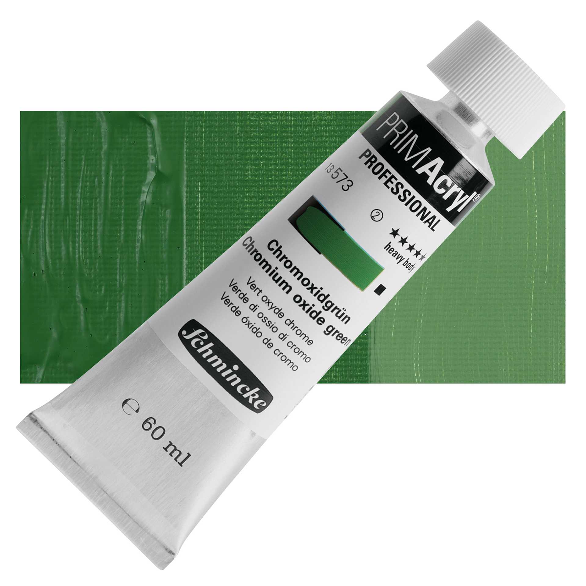 Schmincke Primacryl Professional Acrylic Paint - Chromium Oxide Green, 60 ml Tube and swatch