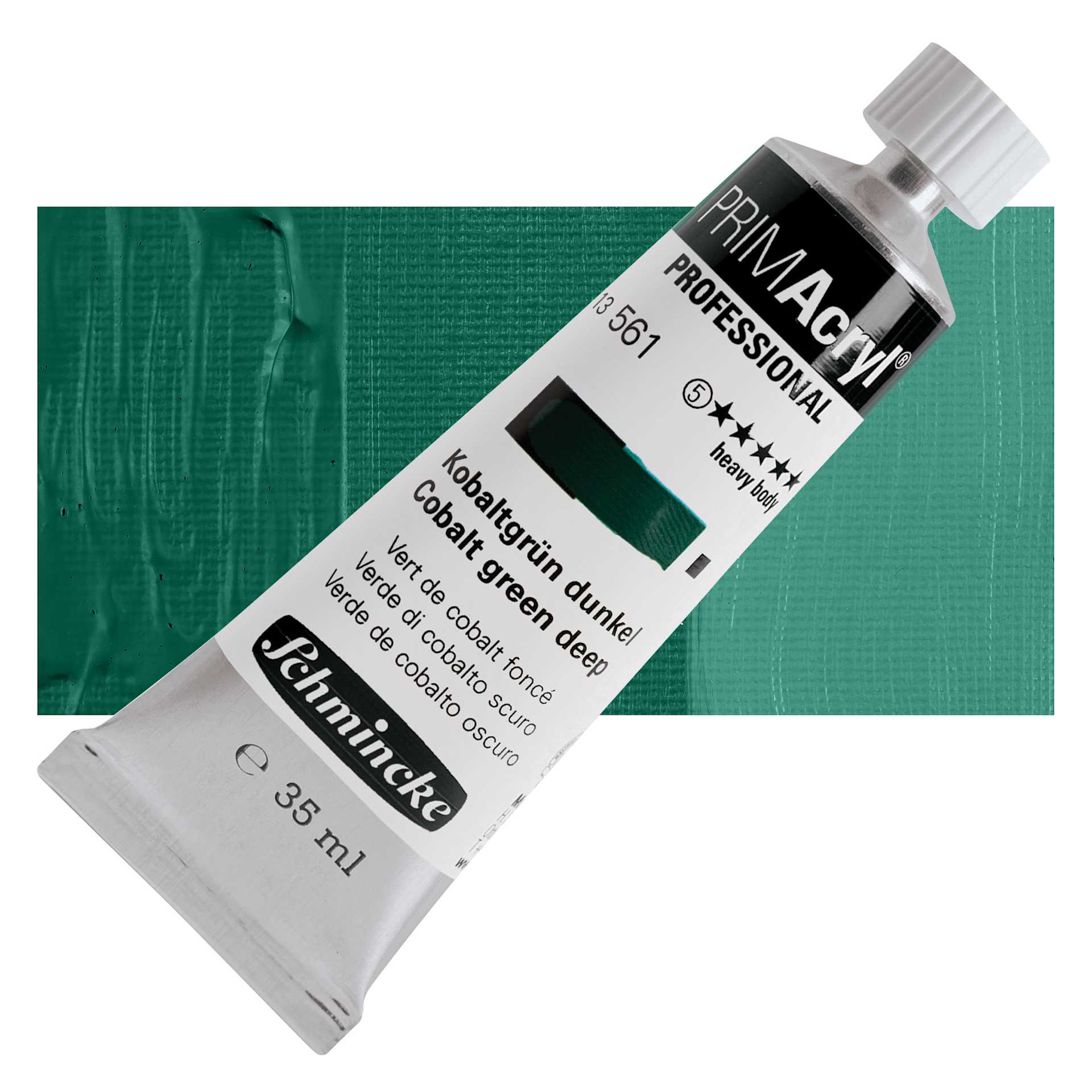 Schmincke Primacryl Professional Acrylic Paint - Cobalt Green Deep, 35 ml Tube and swatch