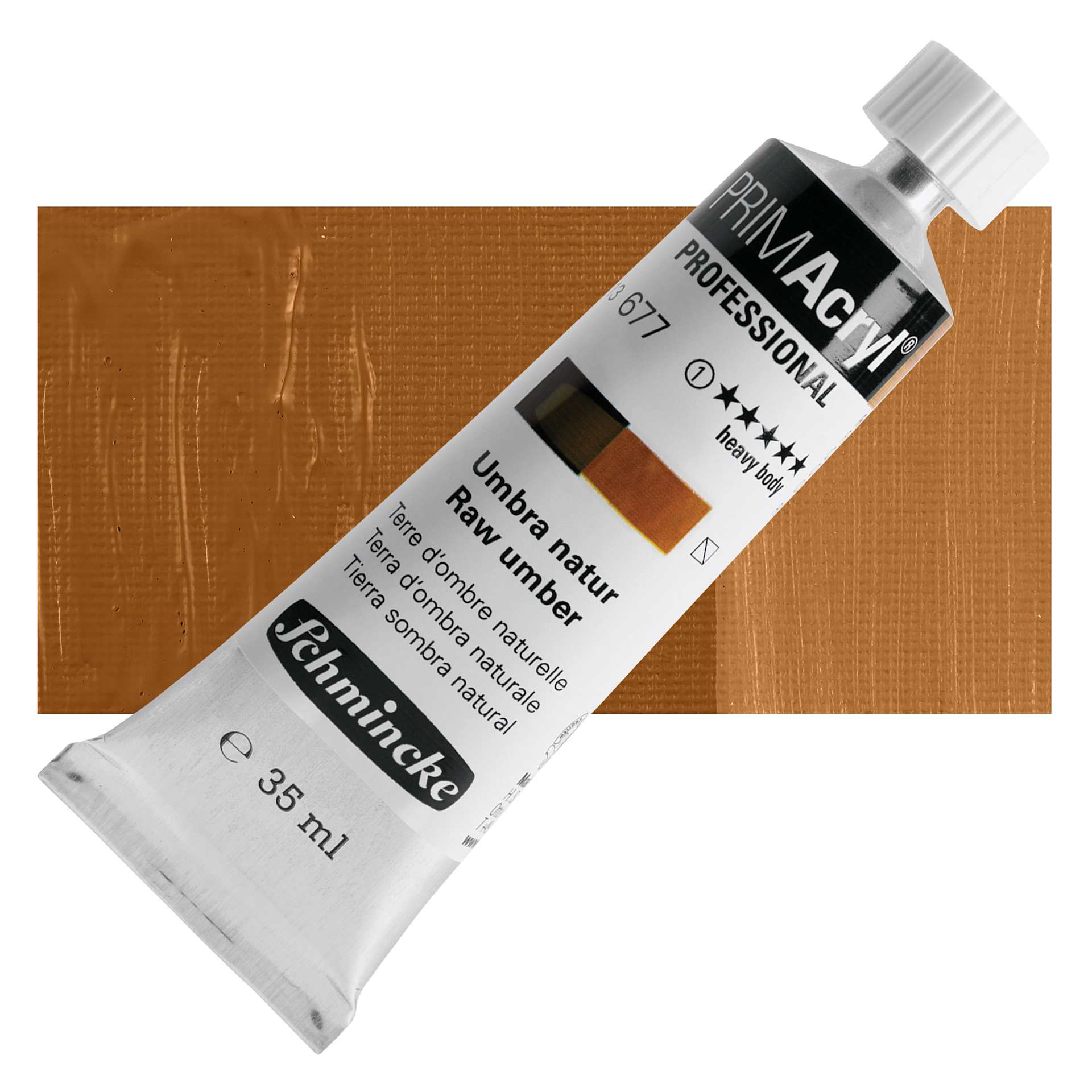 Schmincke Primacryl Professional Acrylic Paint - Raw Umber, 35 ml Tube and swatch