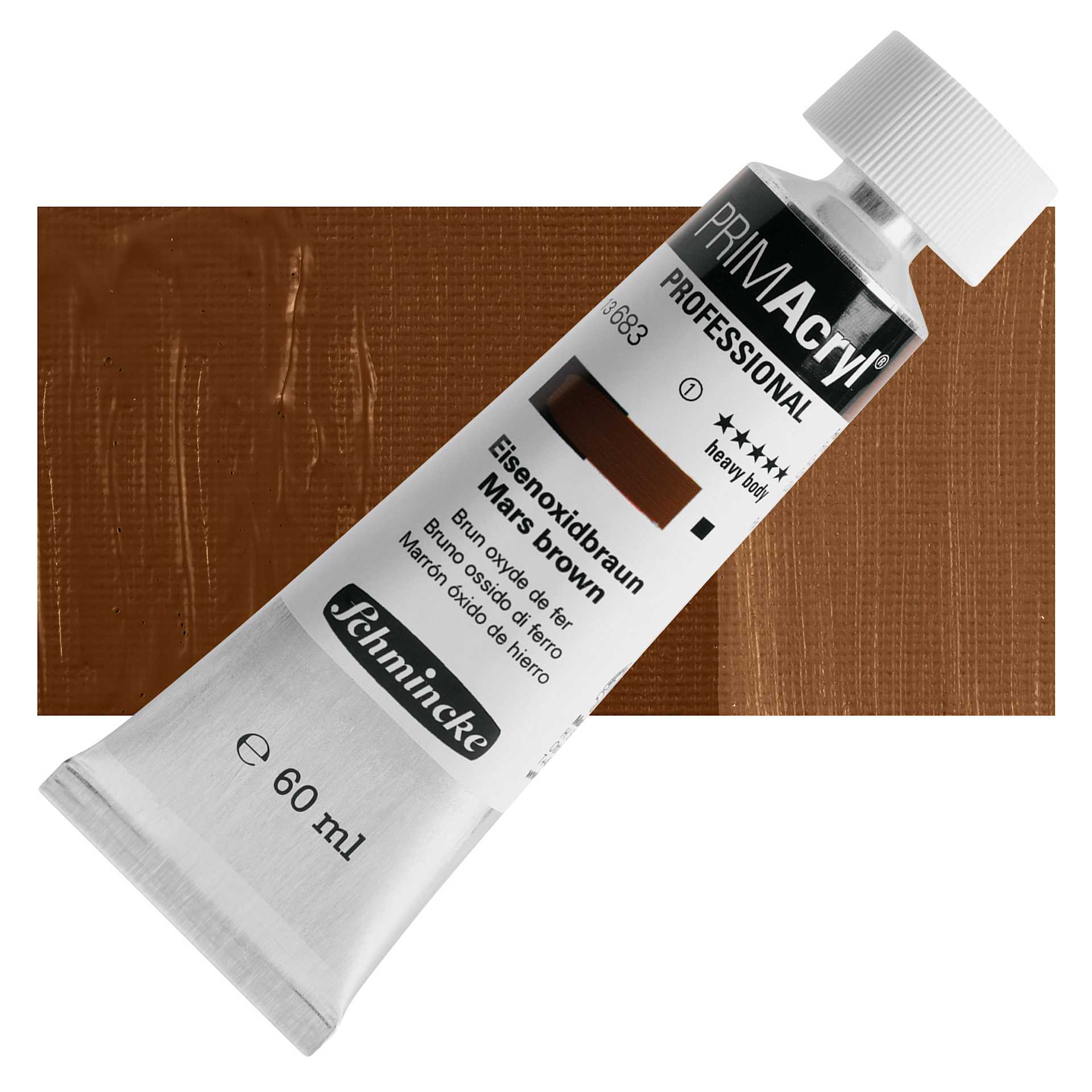 Schmincke Primacryl Professional Acrylic Paint - Mars Brown, 150 ml Tube and swatch