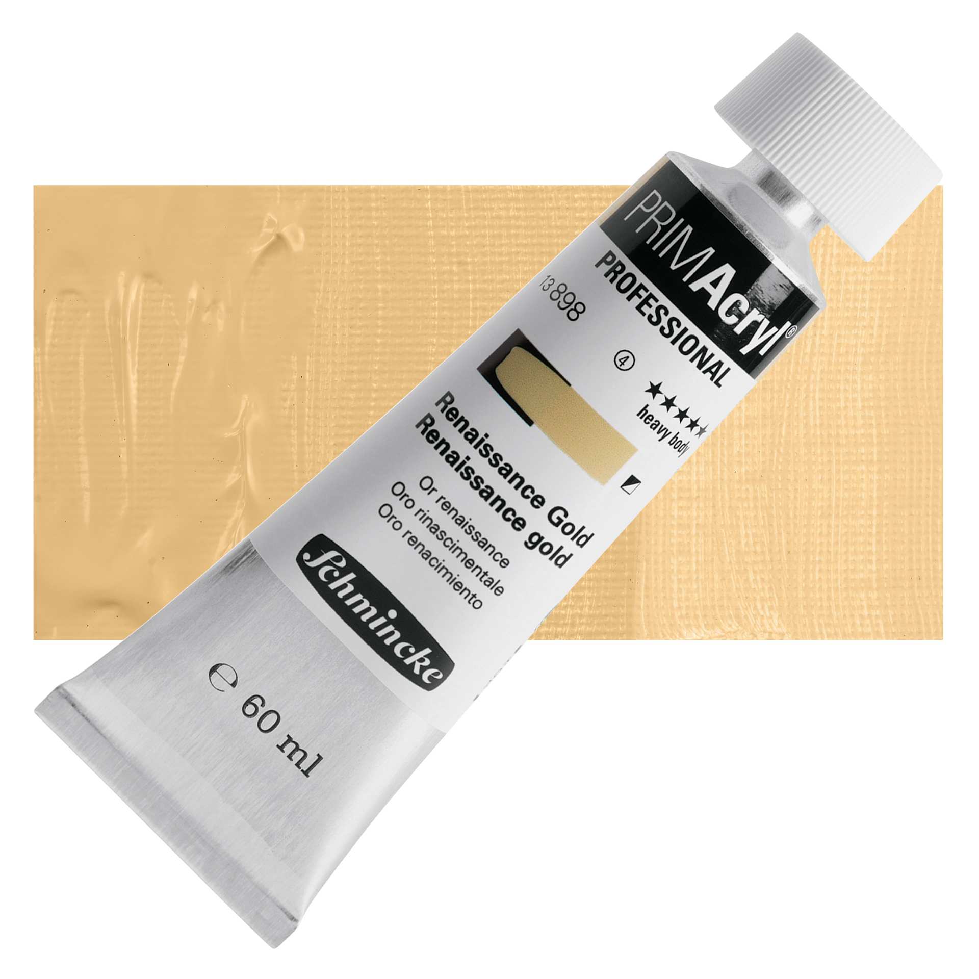 Schmincke Primacryl Professional Acrylic Paint - Renaissance Gold, 60 ml Tube and swatch