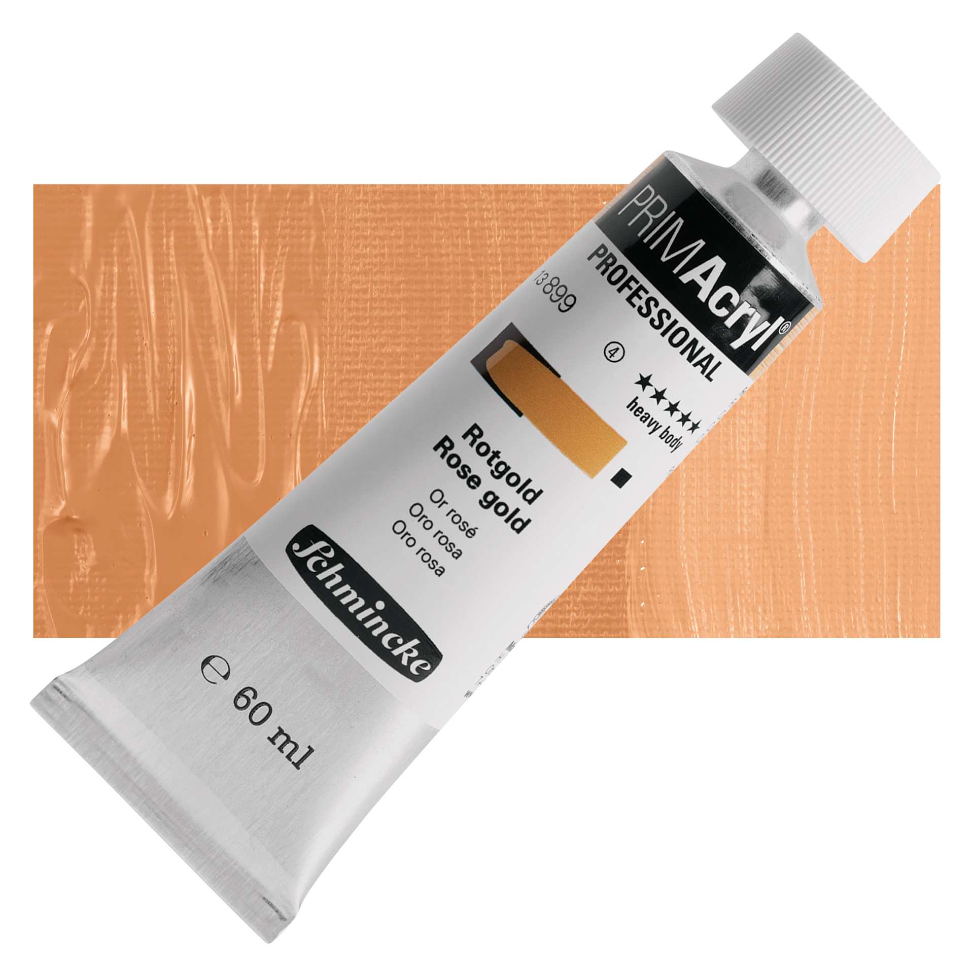 Schmincke Primacryl Professional Acrylic Paint - Rose Gold, 60 ml Tube and swatch