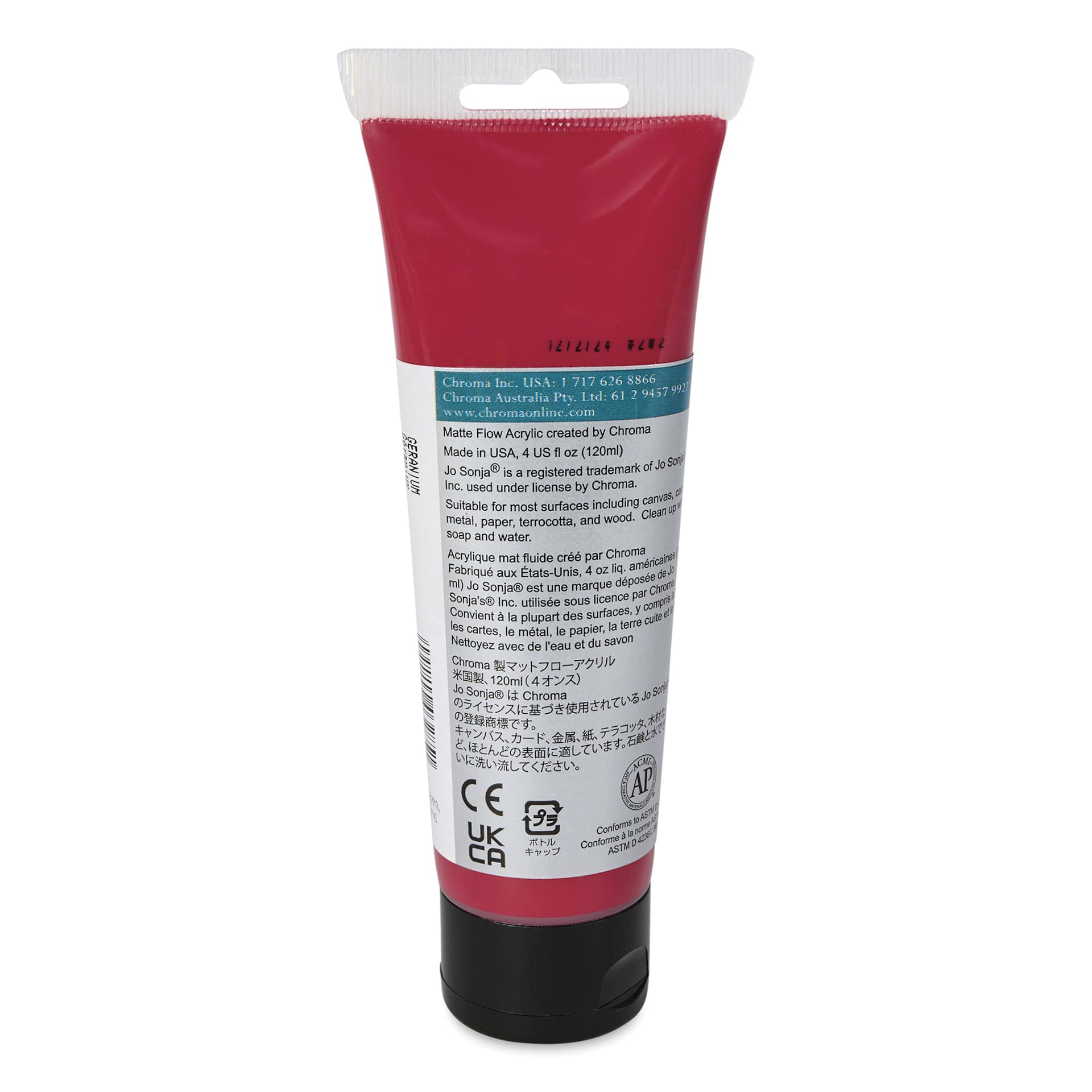 Chroma's Jo Sonja Color Trends Paint - Geranium, 120 ml tube - back