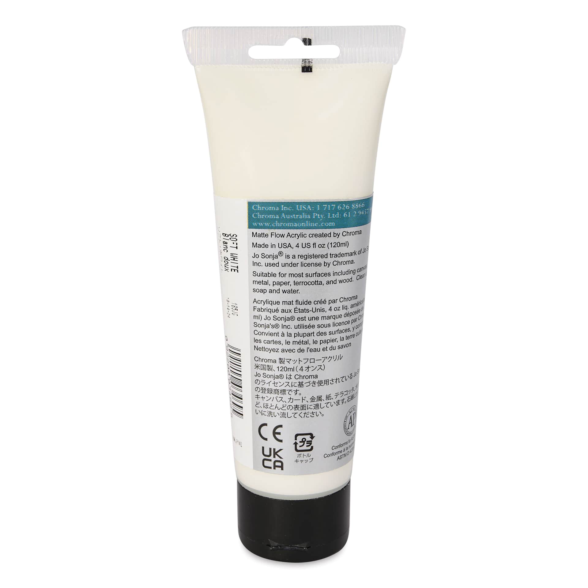 Chroma's Jo Sonja Color Trends Acrylic Paint - Soft White, 120 ml tube - back
